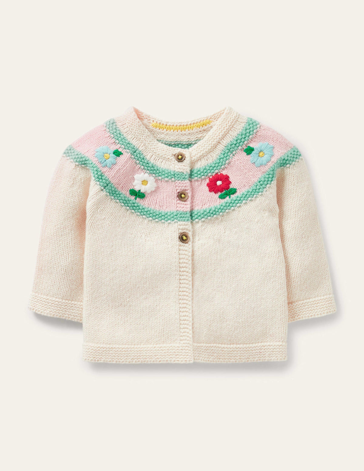Flower Embroidered Cardigan-Ecru Marl - Image 1
