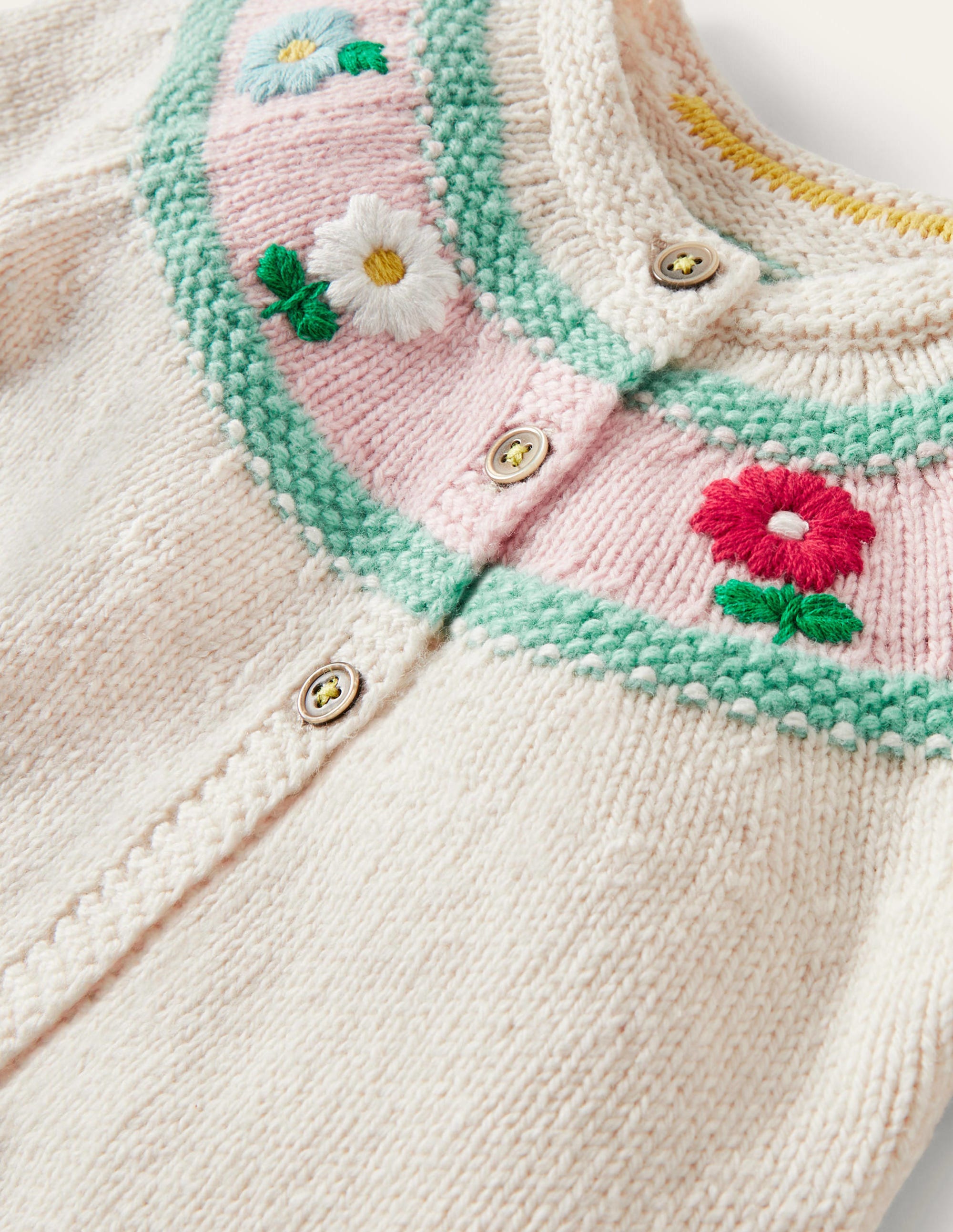 Flower Embroidered Cardigan-Ecru Marl - Image 3