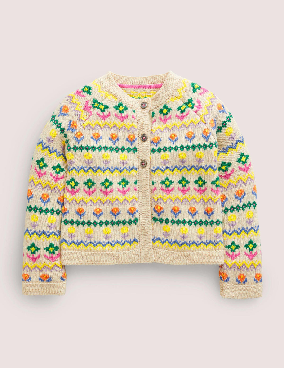 Flower Fair Isle Cardigan-Oatmeal Marl Multi Flower-1