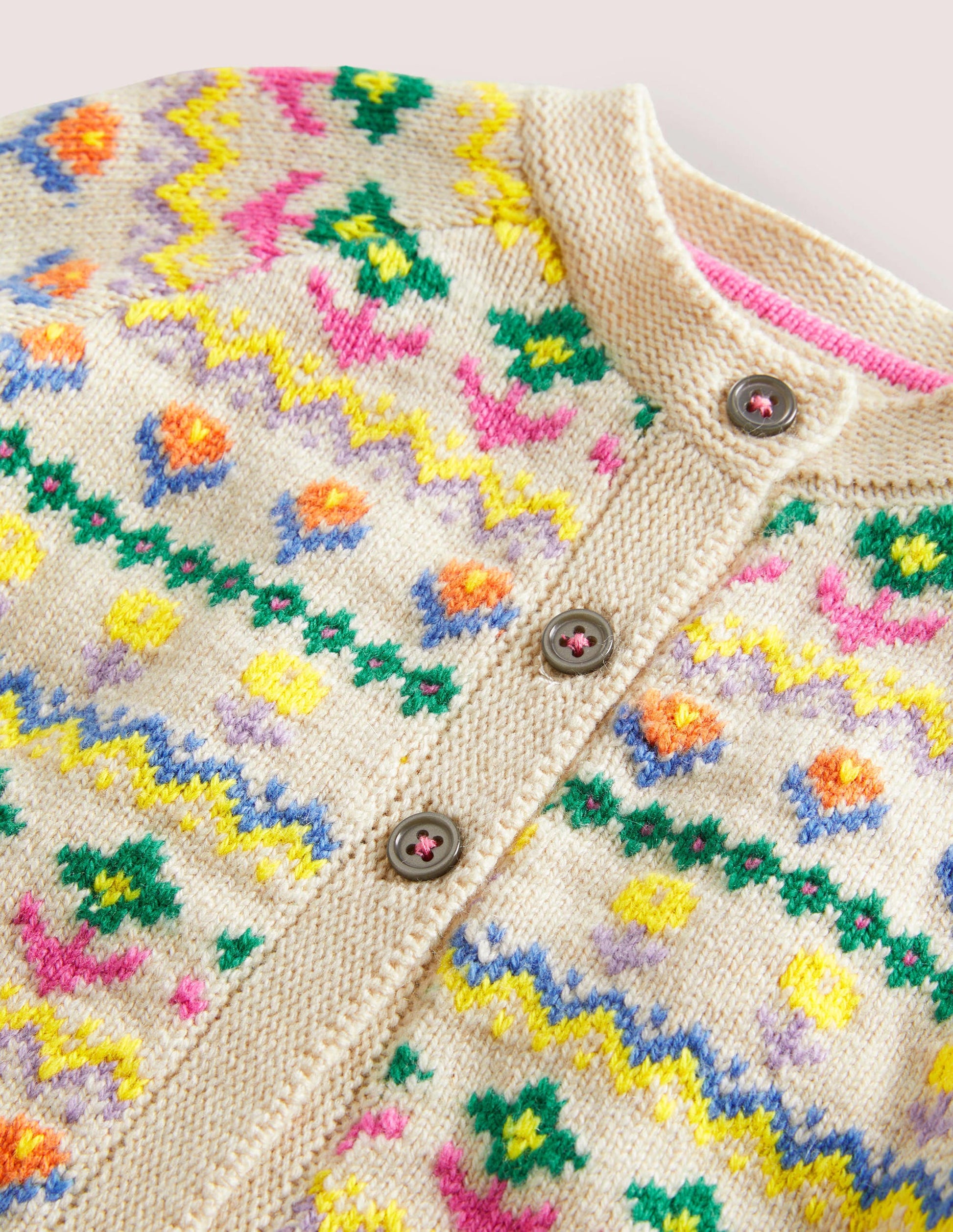 Flower Fair Isle Cardigan-Oatmeal Marl Multi Flower-3