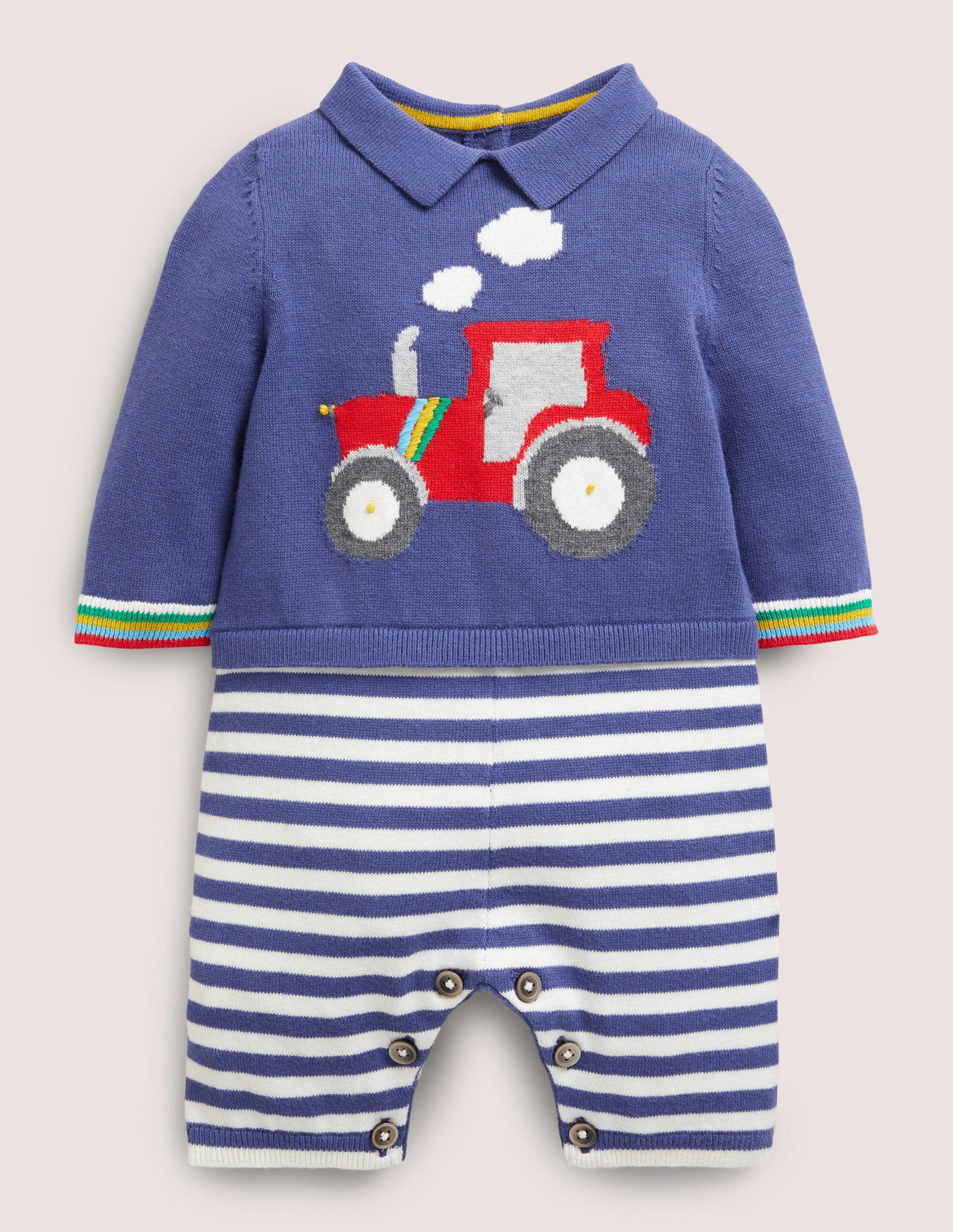 Knitted Collared Romper-Starboard Tractor-1