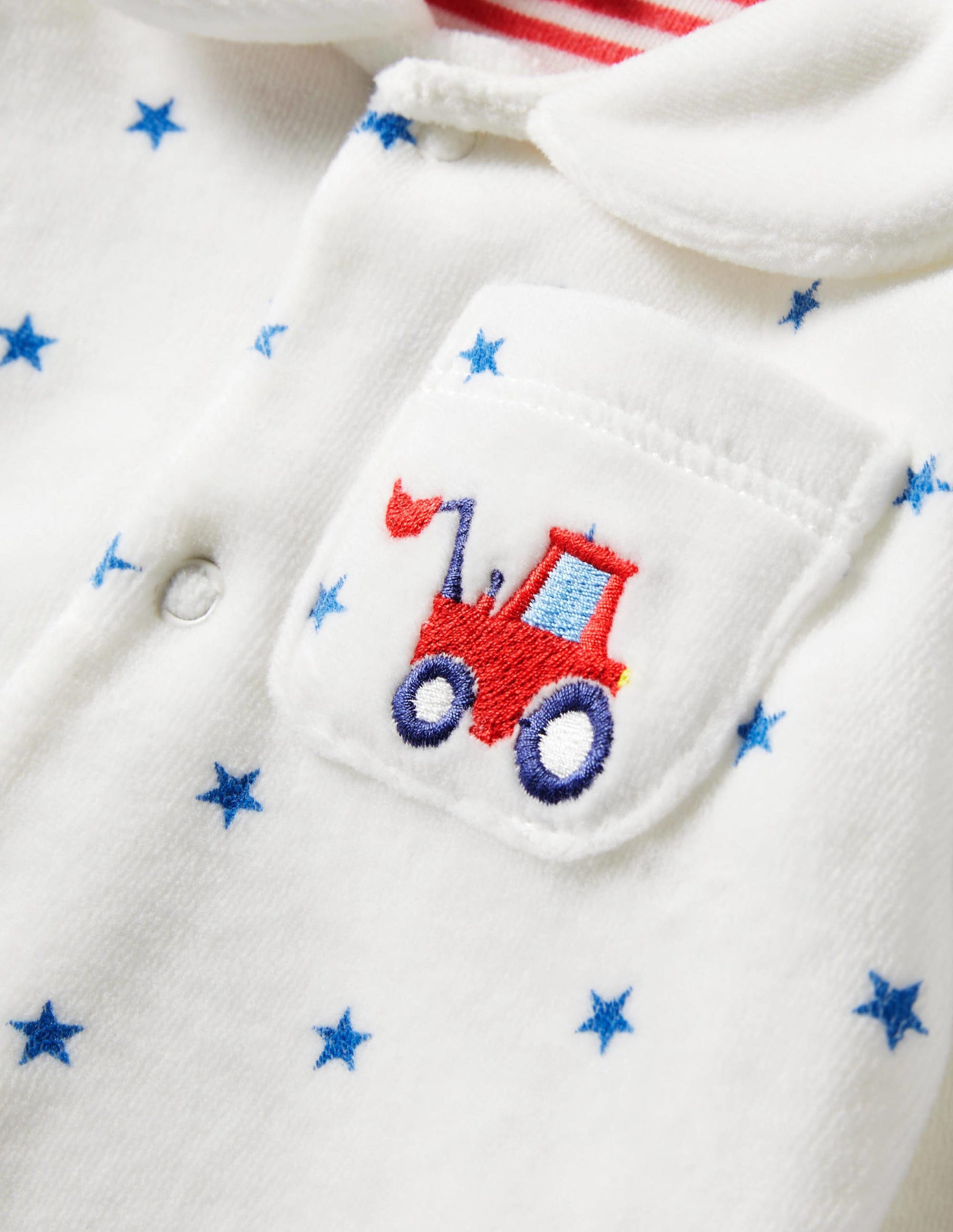 Newborn Velour Sleepsuit-Ivory/Elizabethan Blue Stars-3