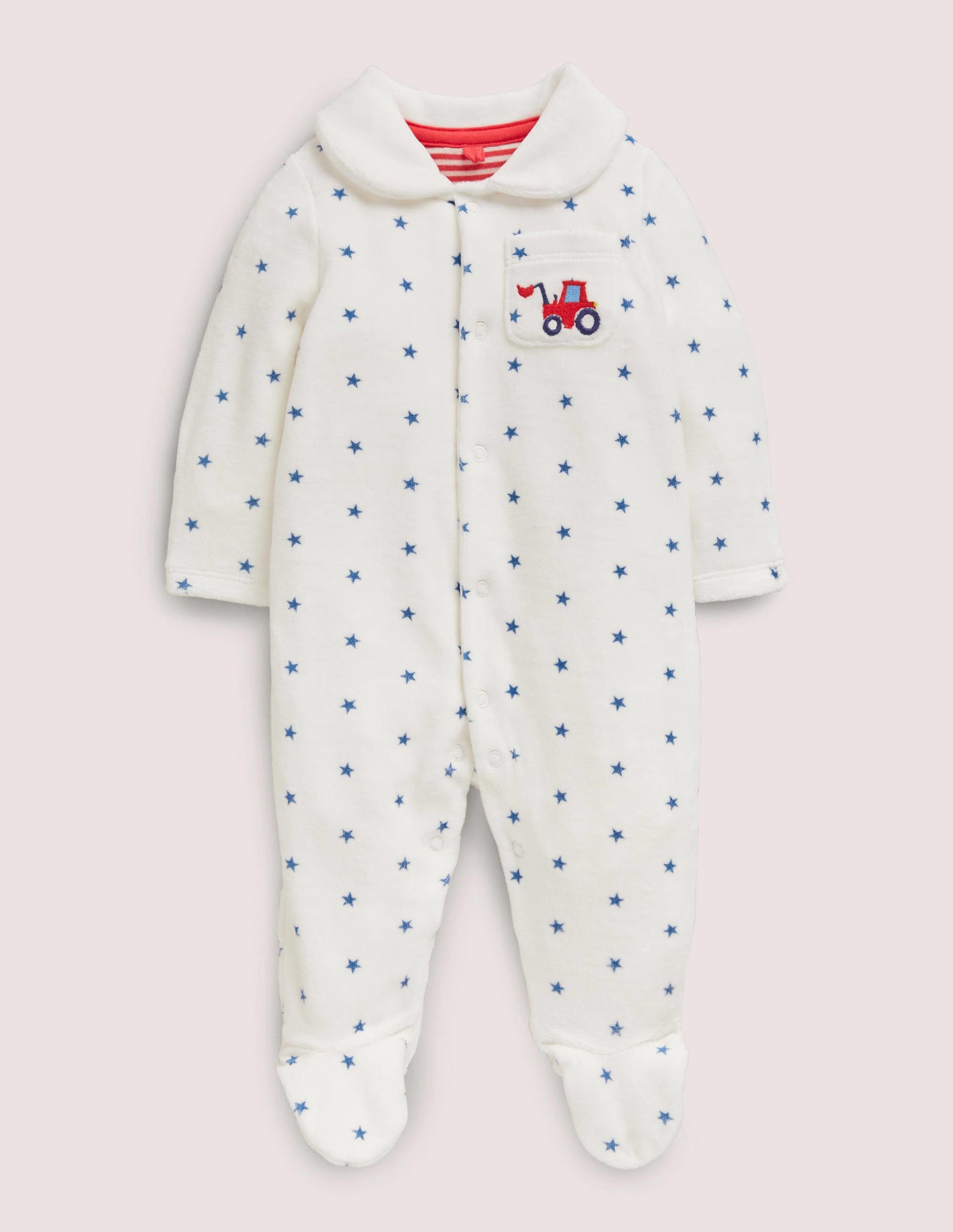 Newborn Velour Sleepsuit-Ivory/Elizabethan Blue Stars-1