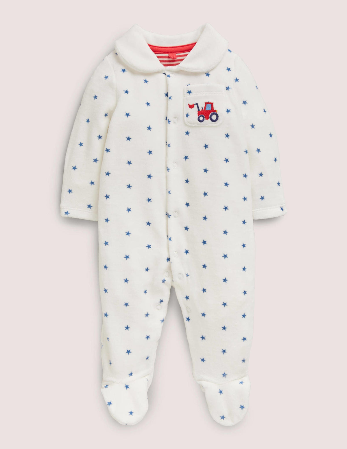 Newborn Velour Sleepsuit-Ivory/Elizabethan Blue Stars - Image 1