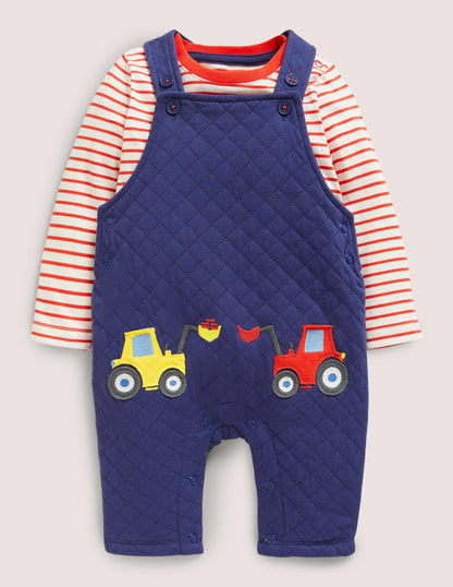 Quilted Overall Set-Starboard Blue Tractor-1