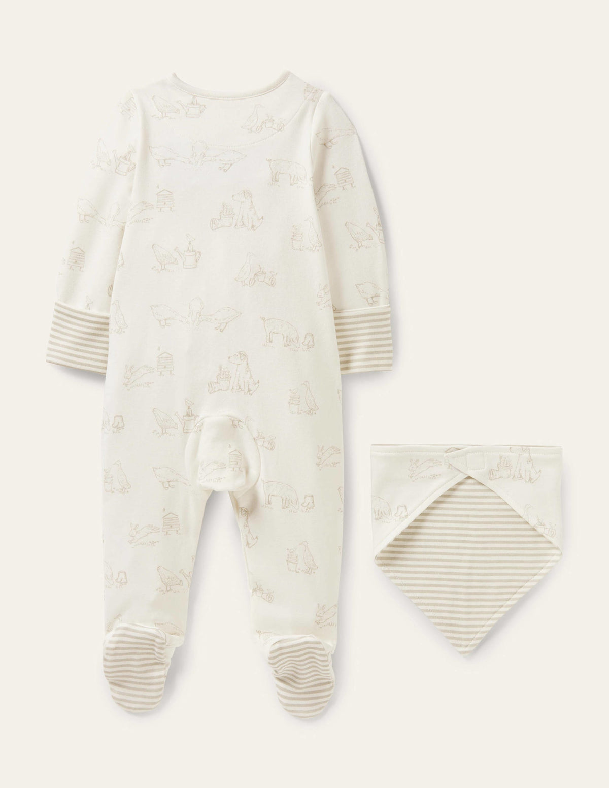 Newborn Sleepsuit & Bib Set-Ivory Farmyard-2