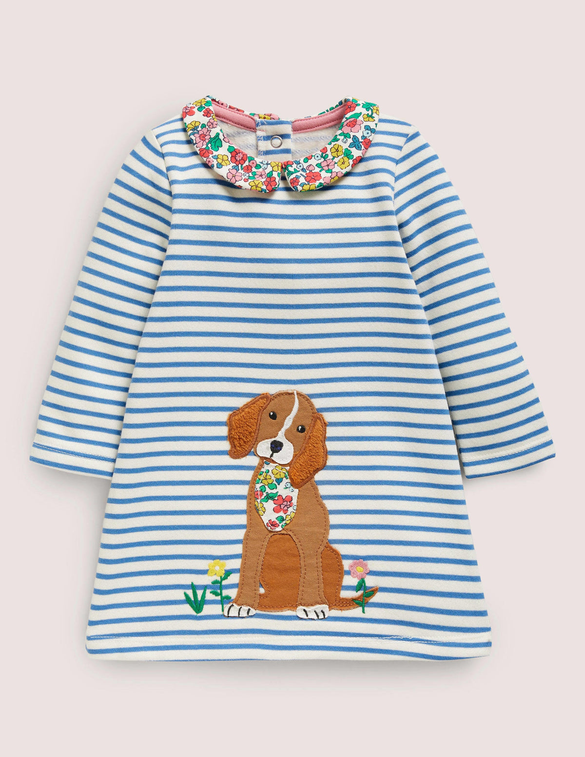 Appliqué Sweatshirt Dress-Ivory/Elizabethan Blue Dog - Image 1