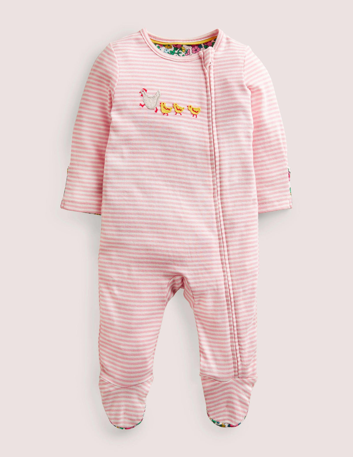 Girls Zip Sleepsuit-Ivory Hen House - Image 1