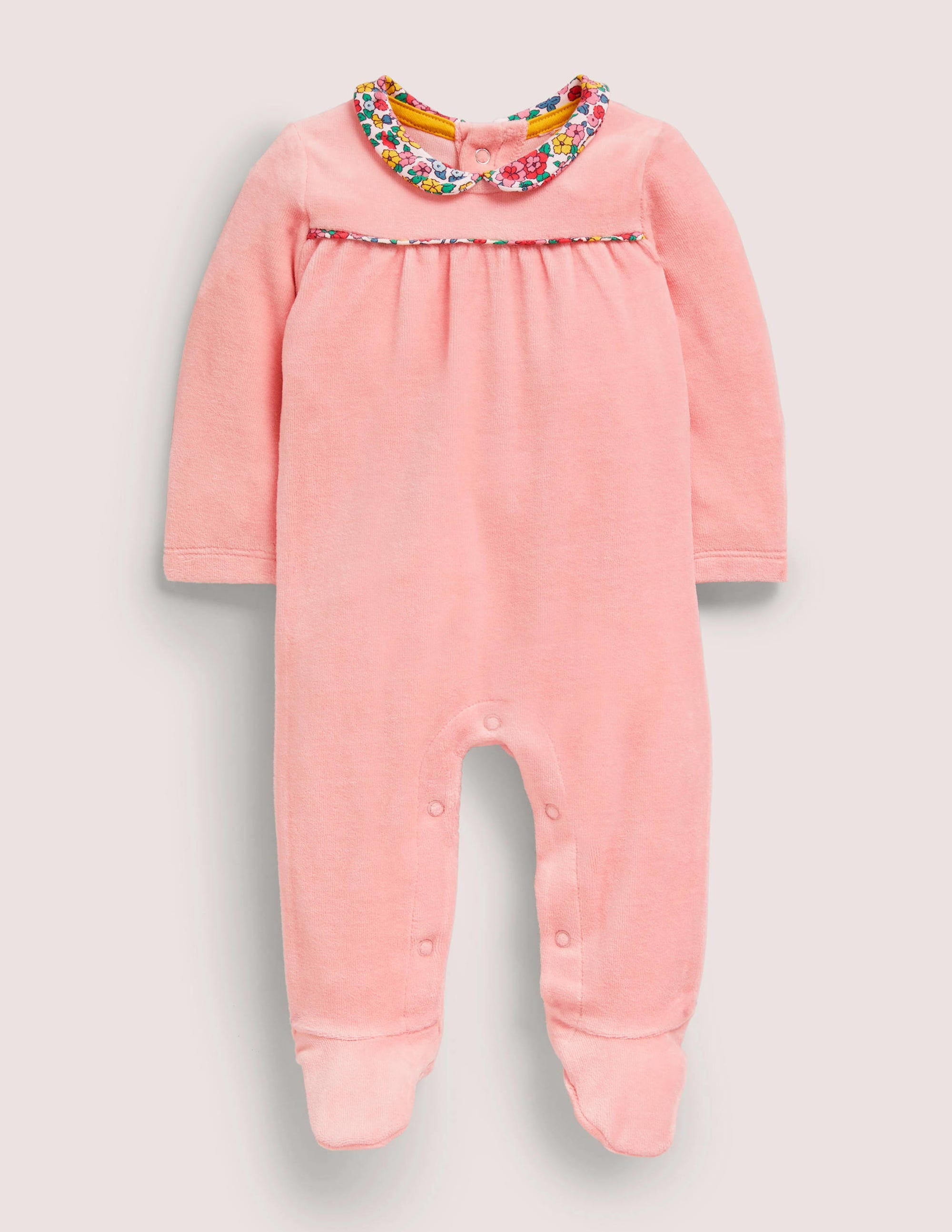 Velour Collared Sleepsuit-Boto Pink/Multi Posy - Image 1