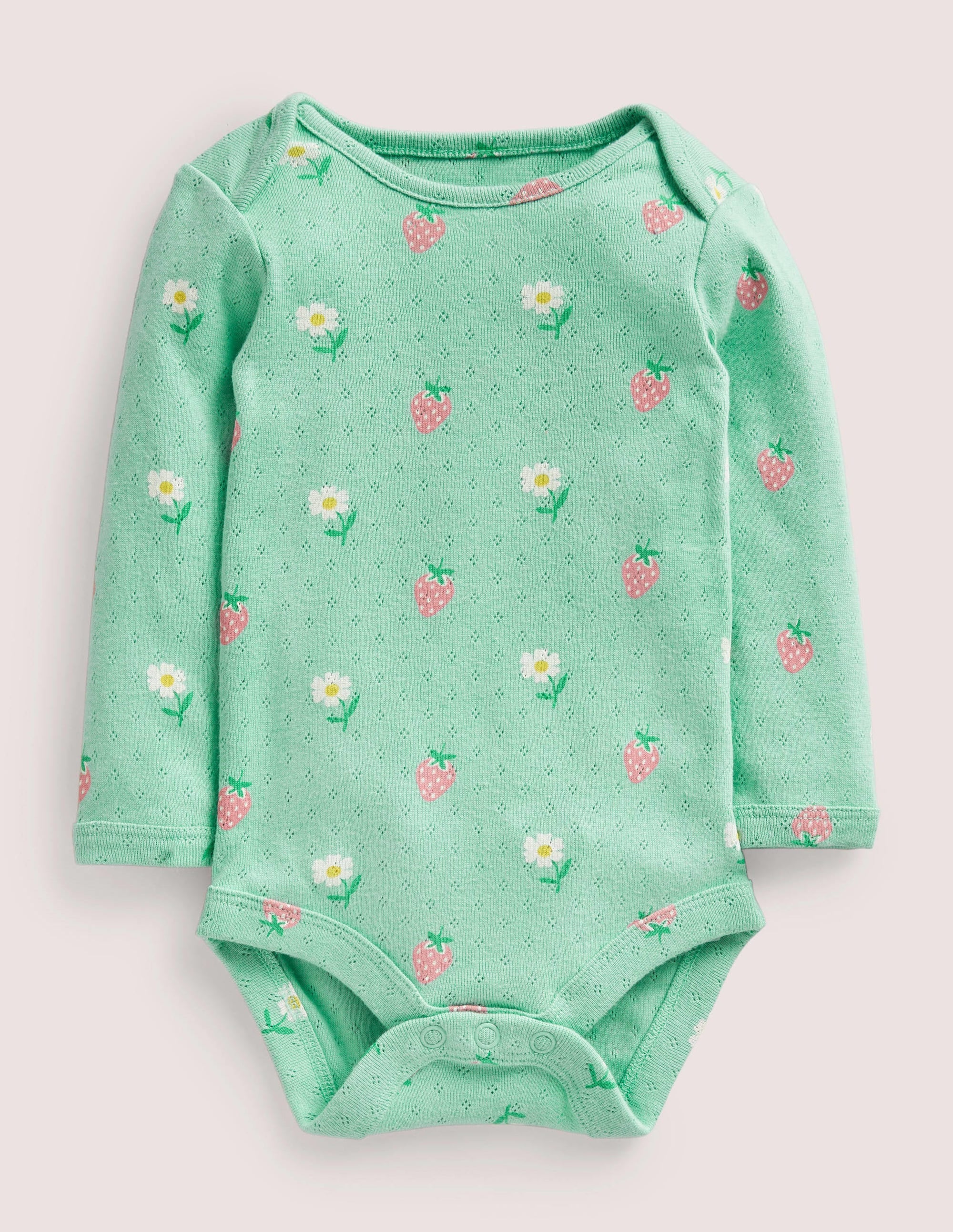 Baby Pointelle Body-Green Daisies/Strawberries - Image 1