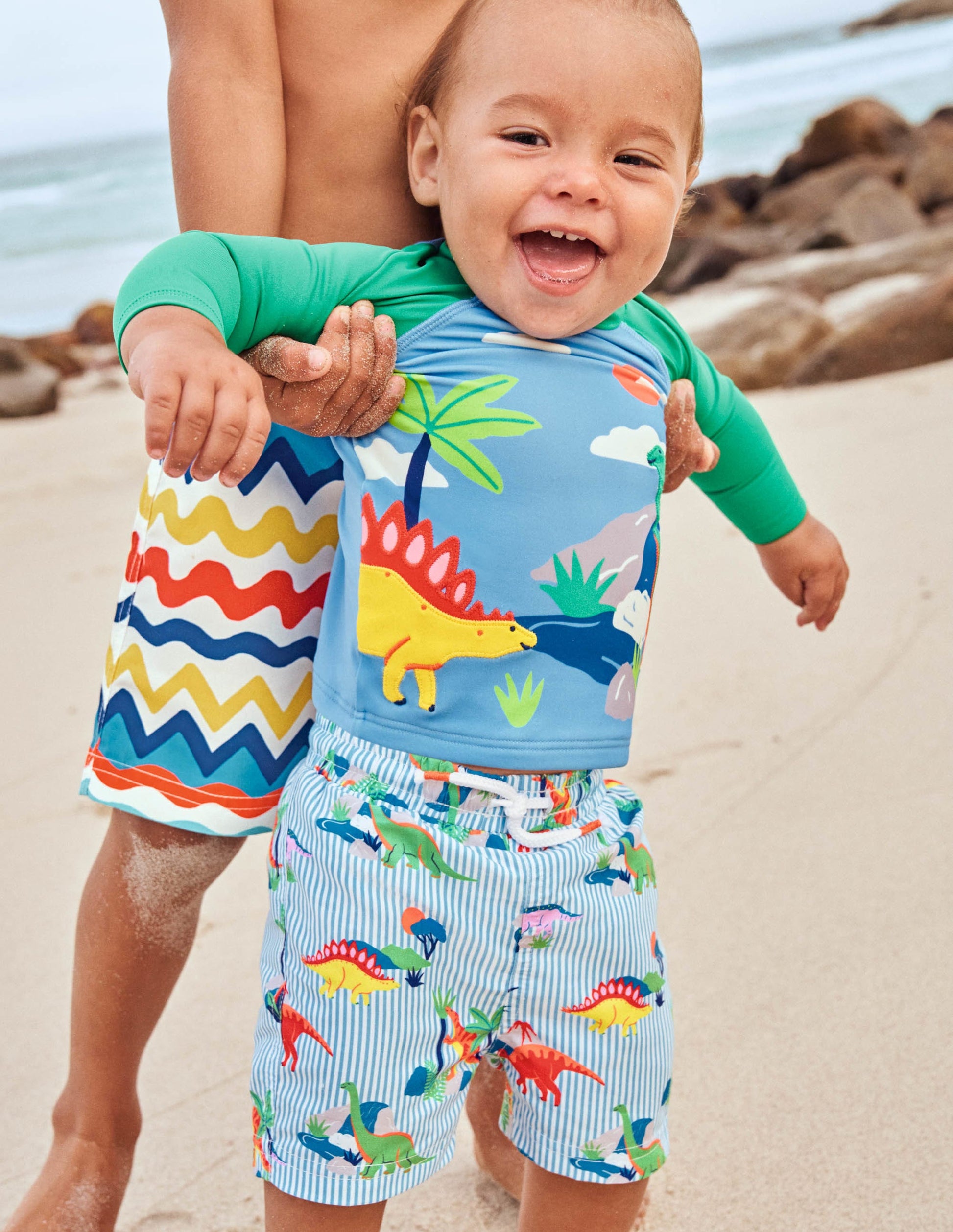 Swim Trunks-Surfboard Blue Dino Scene-4