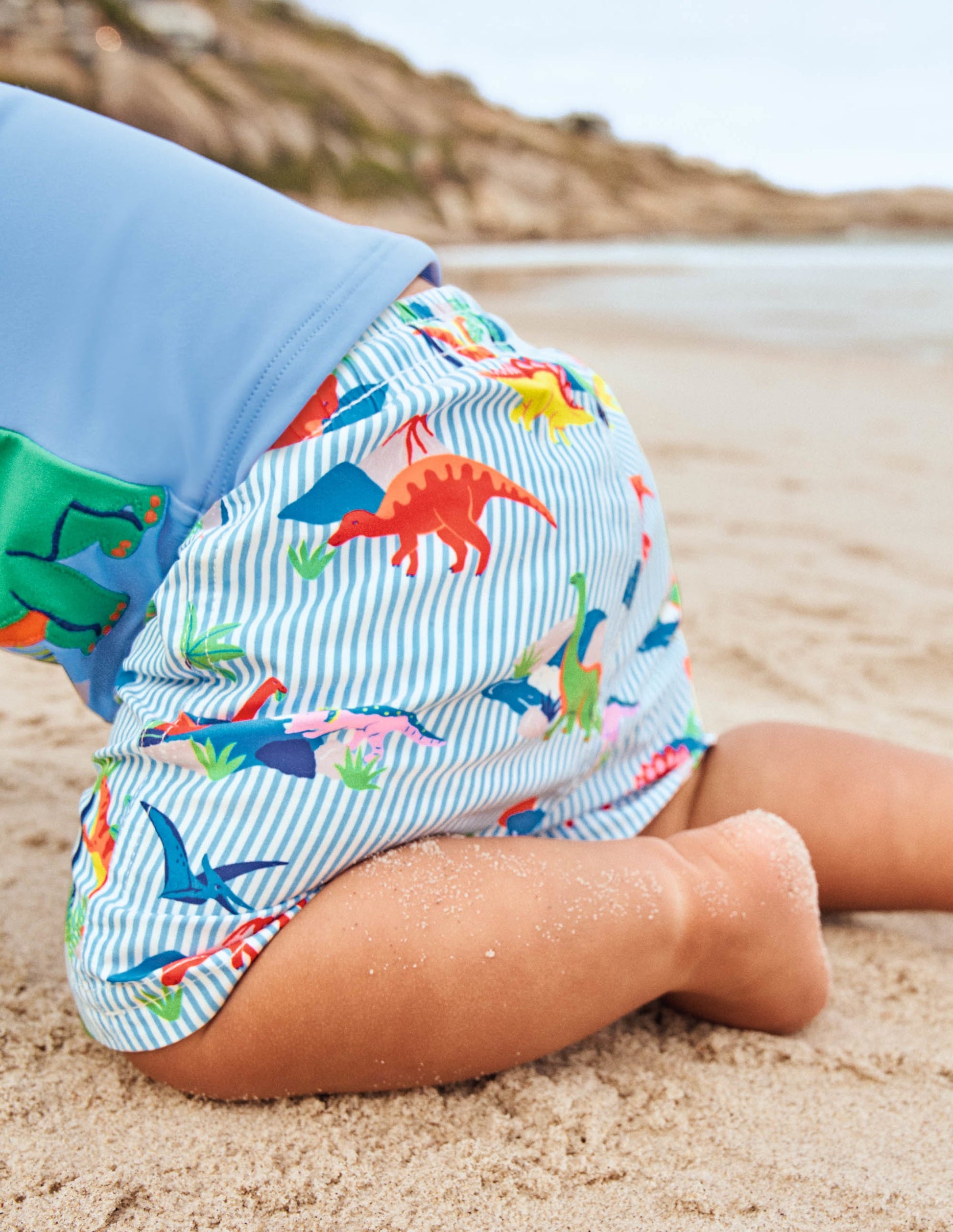 Swim Trunks-Surfboard Blue Dino Scene-5