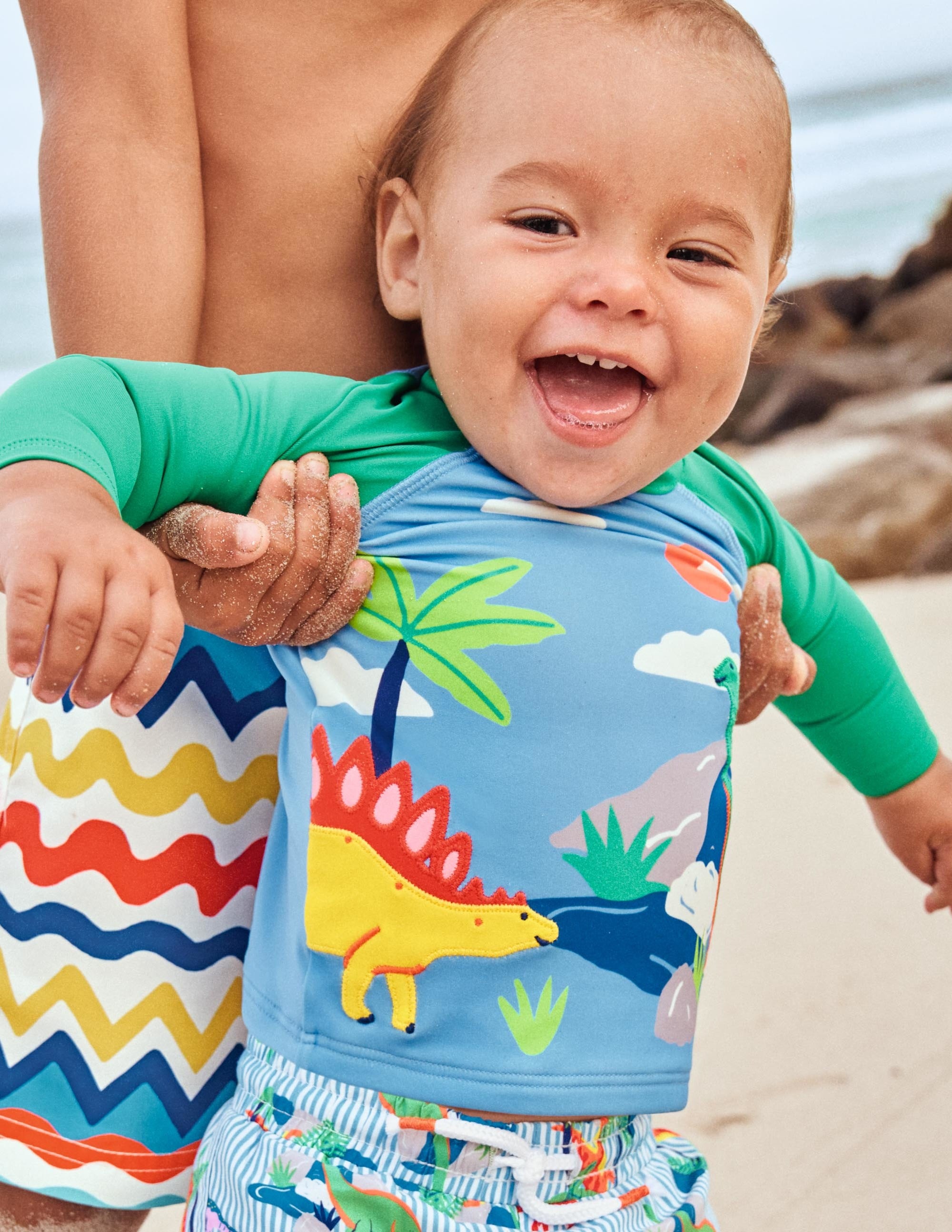 Appliqué Rash Guard-Surfboard Blue Dino Scene - Image 4