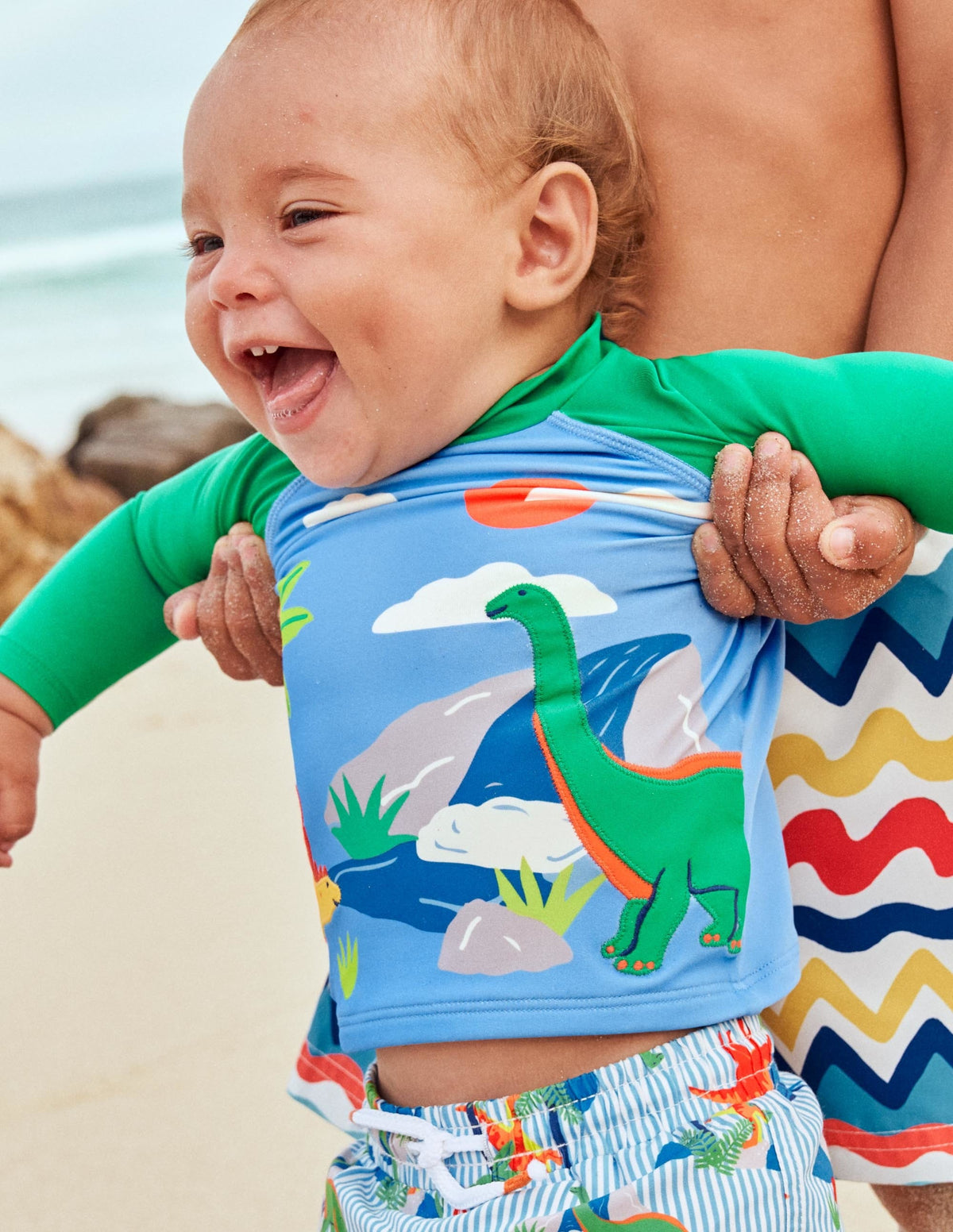 Appliqué Rash Guard-Surfboard Blue Dino Scene - Image 5