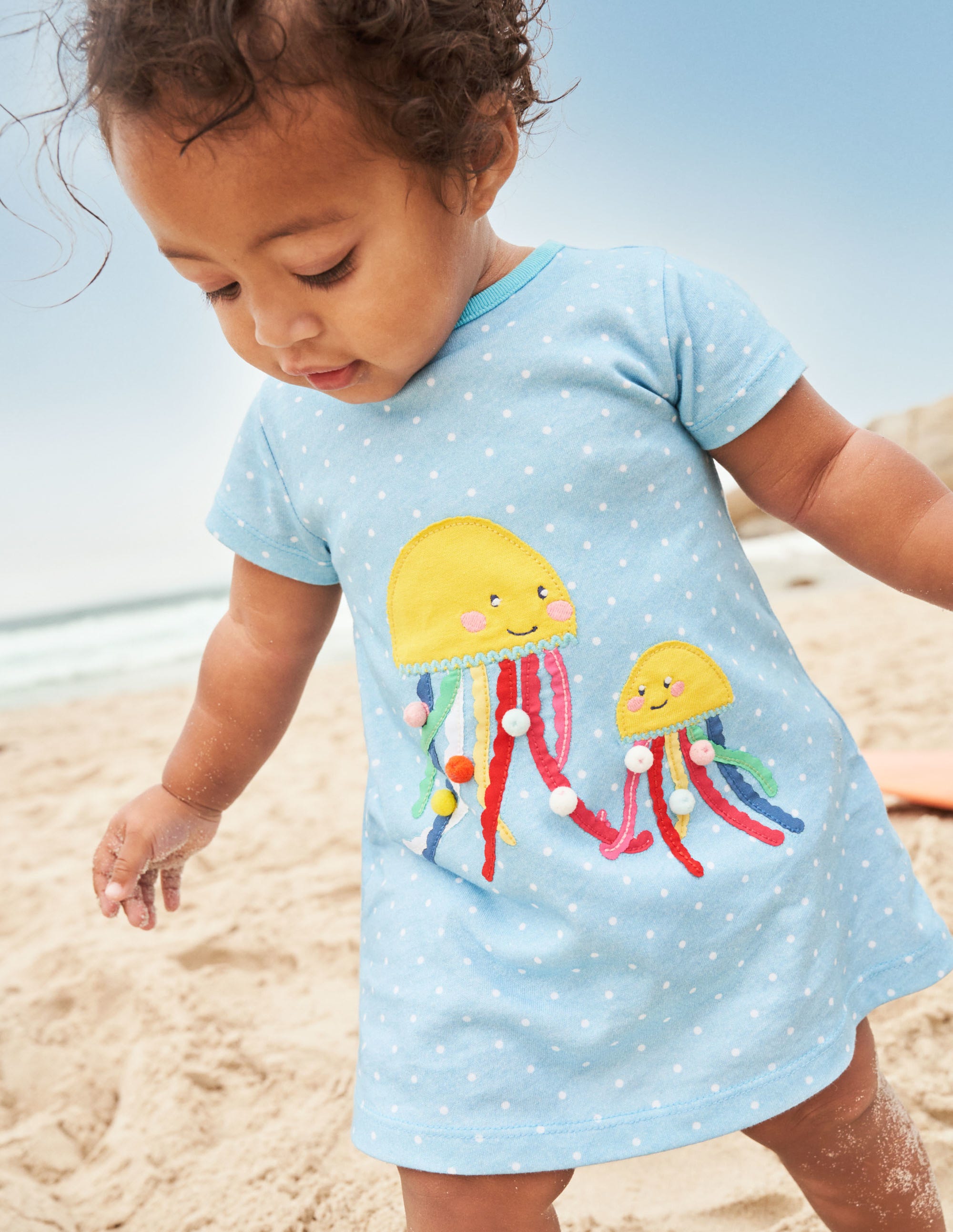 Appliqué Jersey Dress-Ivory/Aqua Jellyfish - Image 4