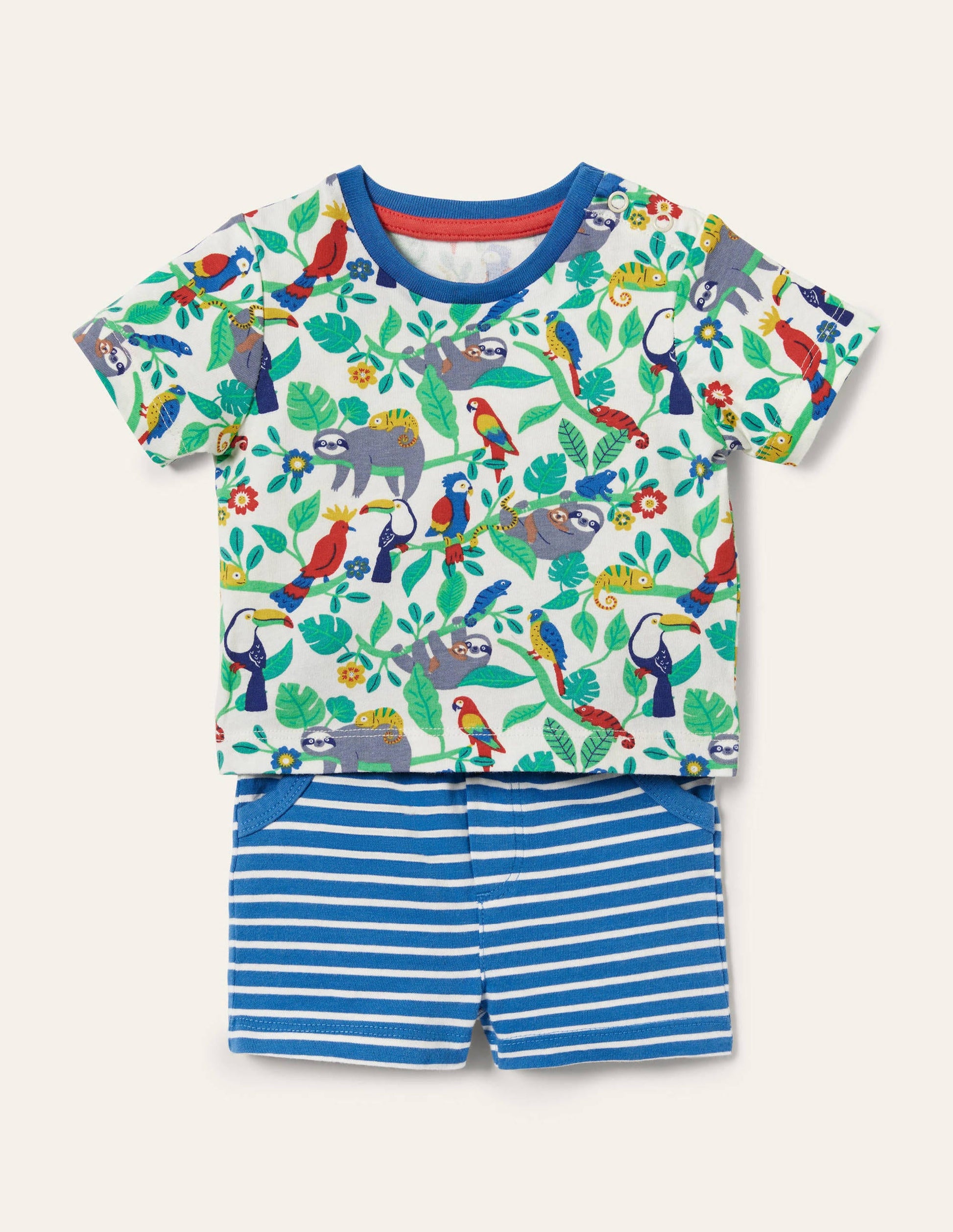 Printed T-shirt and Shorts Set-Ivory Sloths-1