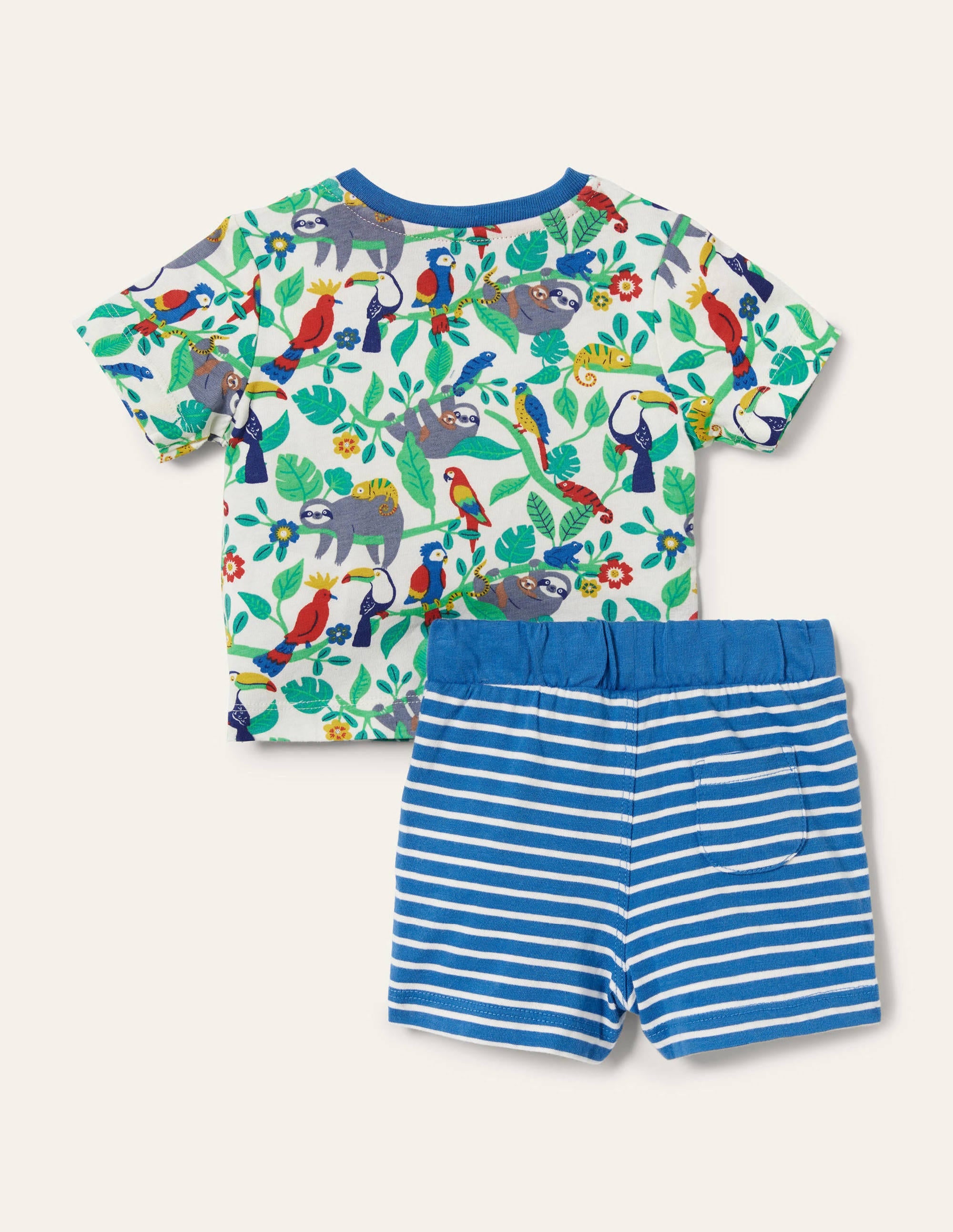 Printed T-shirt and Shorts Set-Ivory Sloths - Image 2