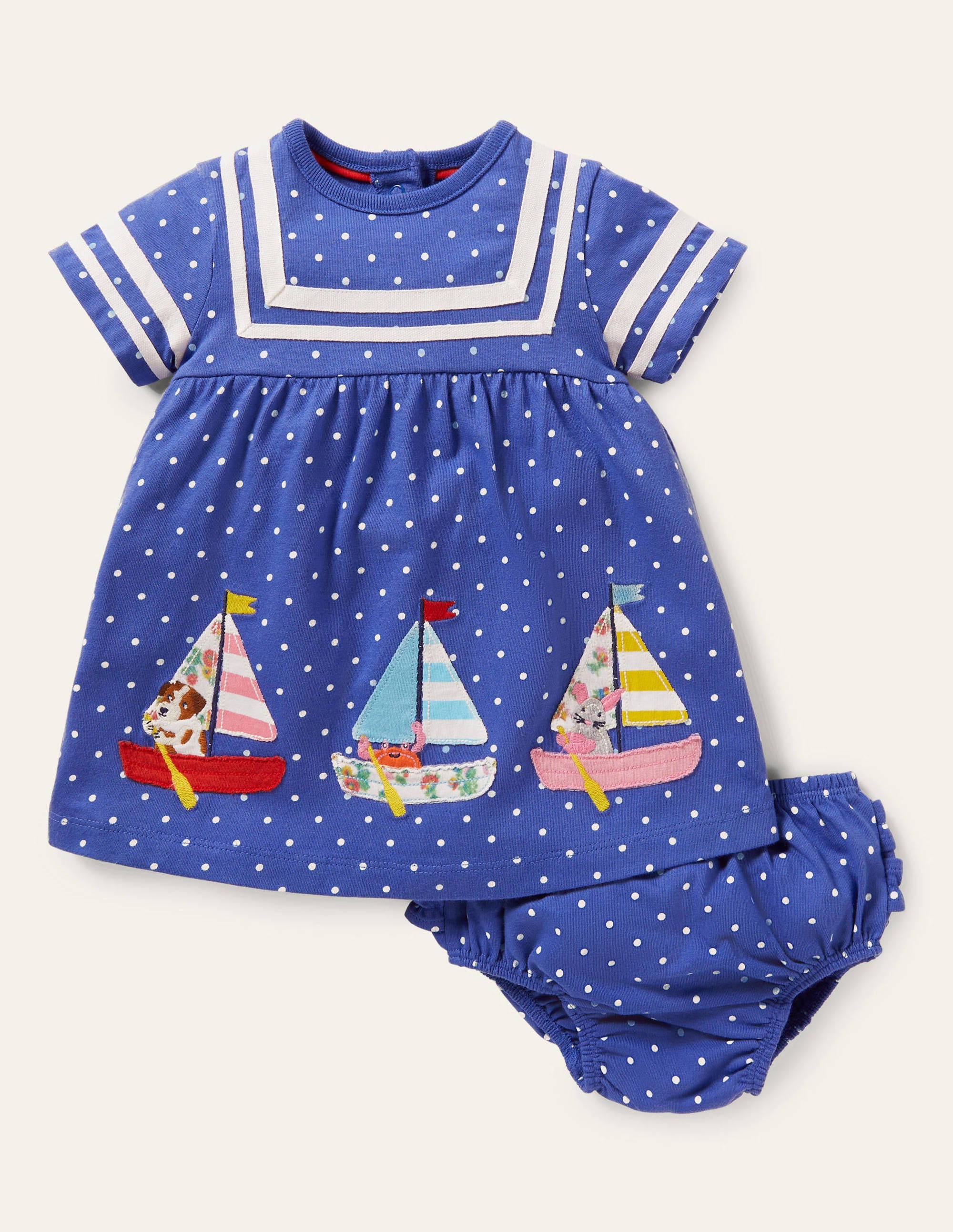Sailor Dress-Bluebell Blue Pin Spot Boats - Image 1