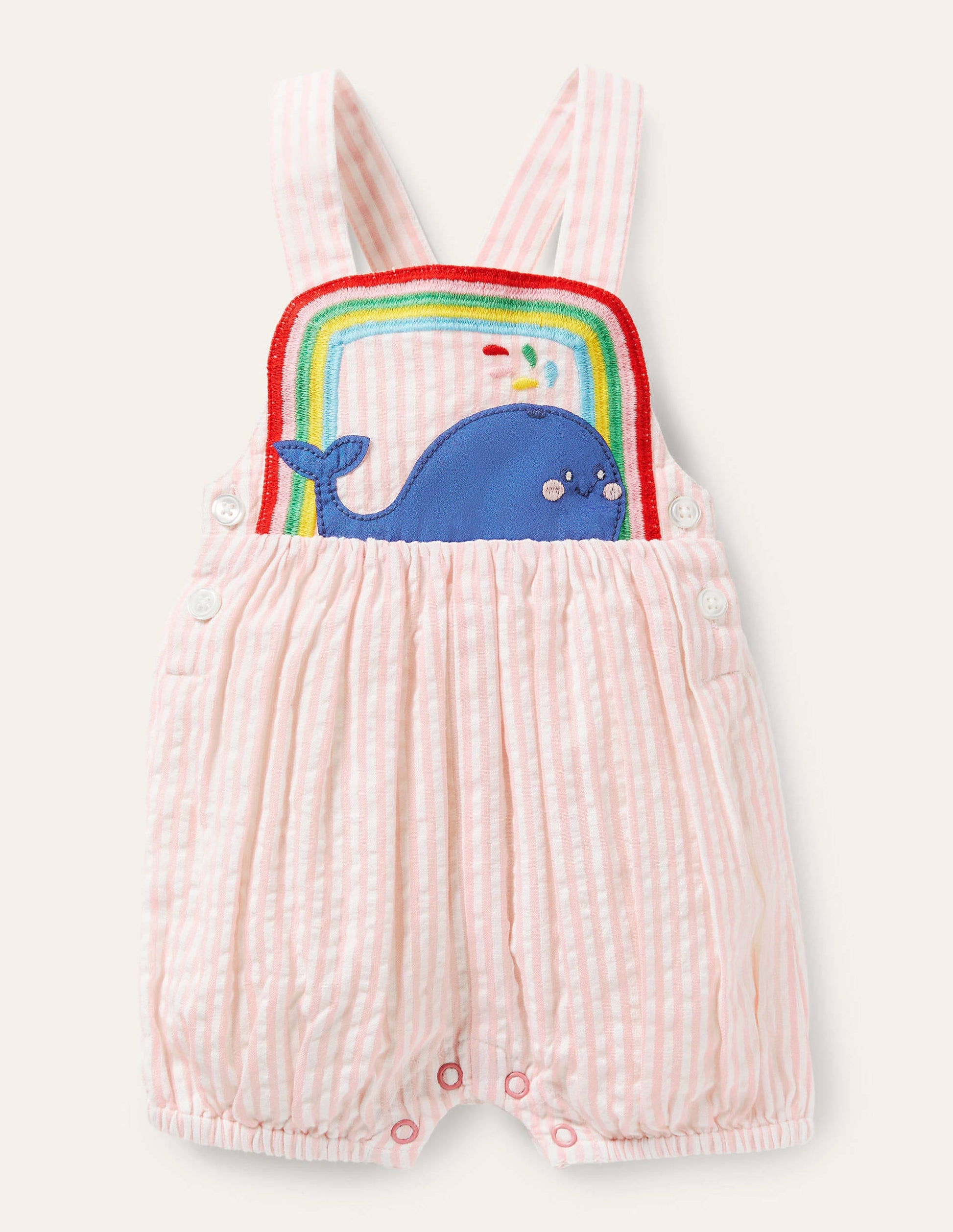 Appliqué Whale Woven Romper-Ivory/Pink Ticking Whale-1