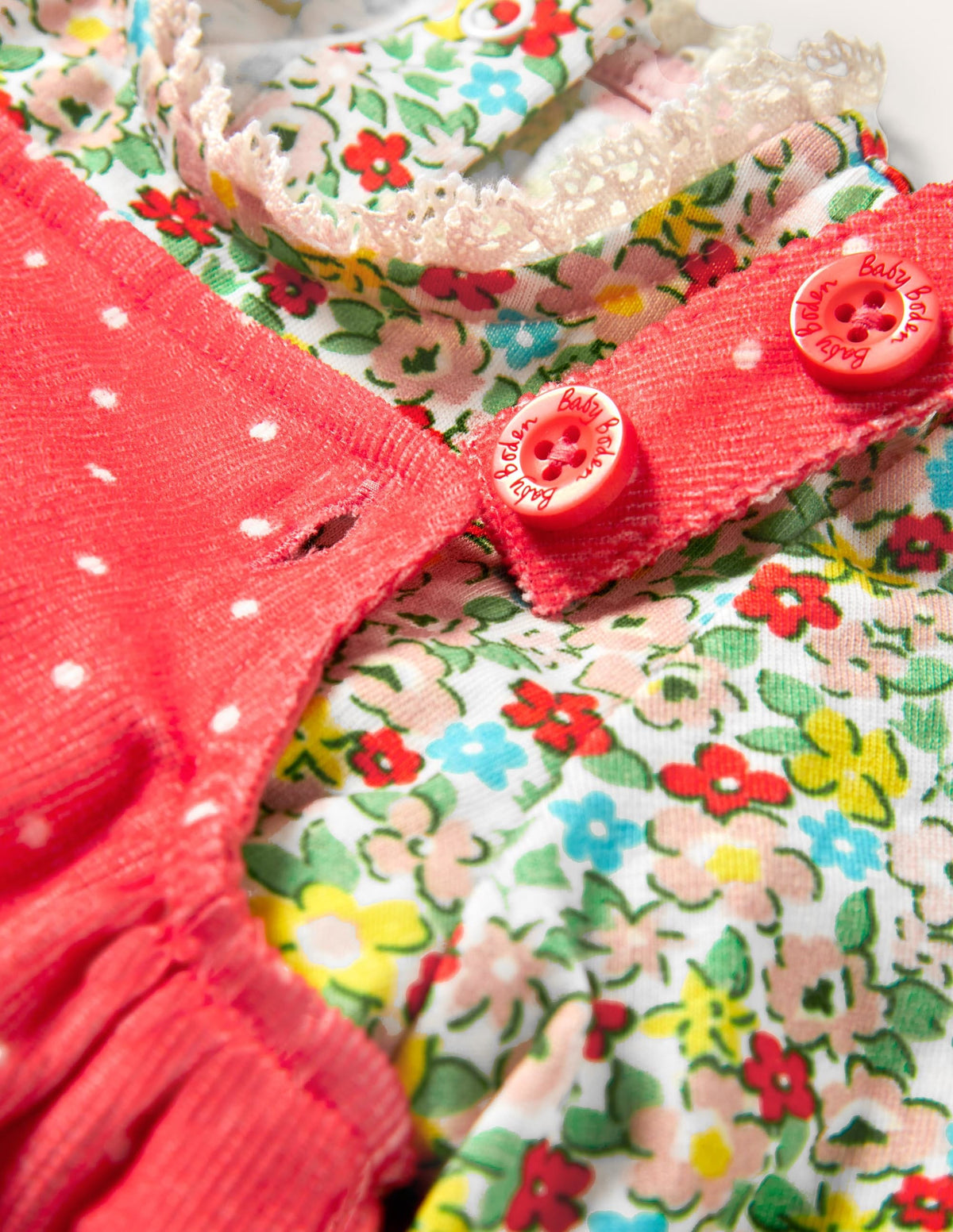 Cord Overalls Set-Strawberry Tart Pin Spot Heart - Image 3