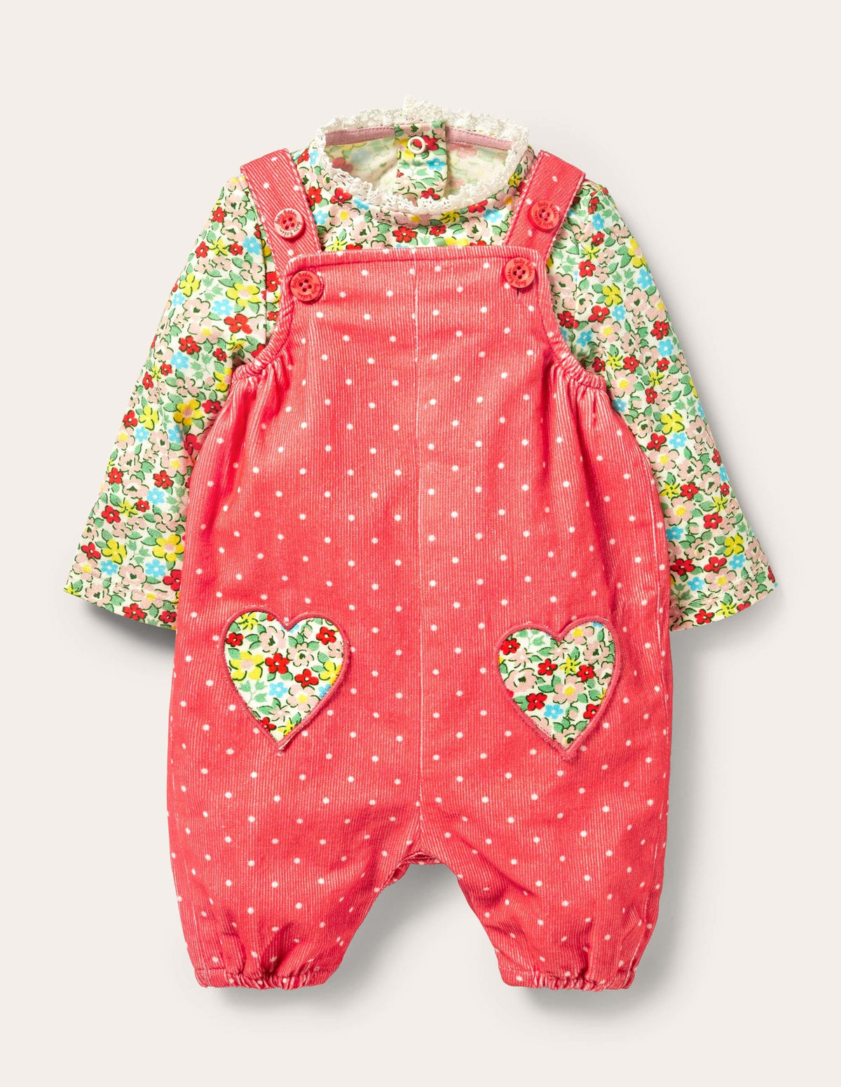 Cord Overalls Set-Strawberry Tart Pin Spot Heart - Image 1