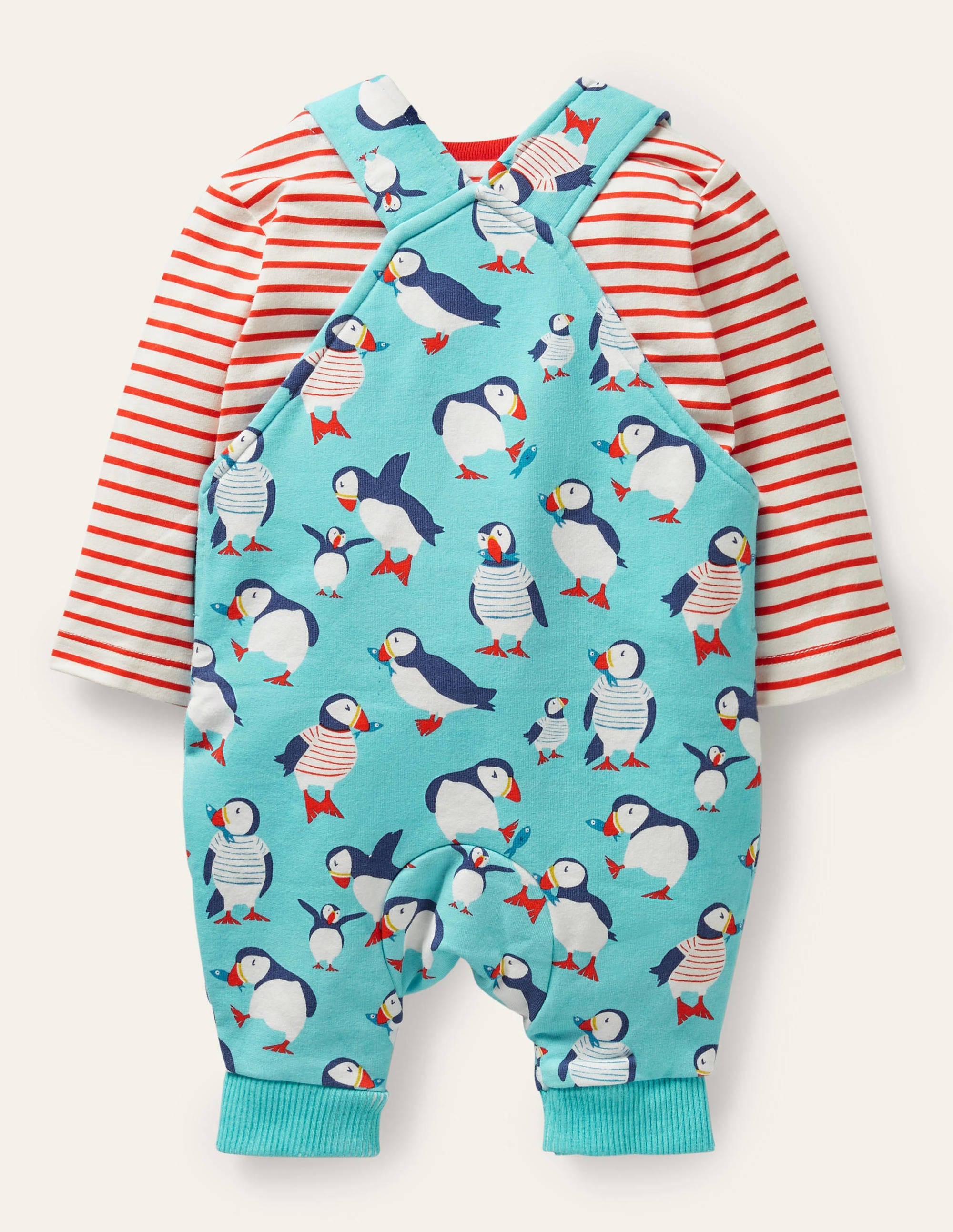 Printed Jersey Overalls Set-Aqua Blue Puffins - Image 2