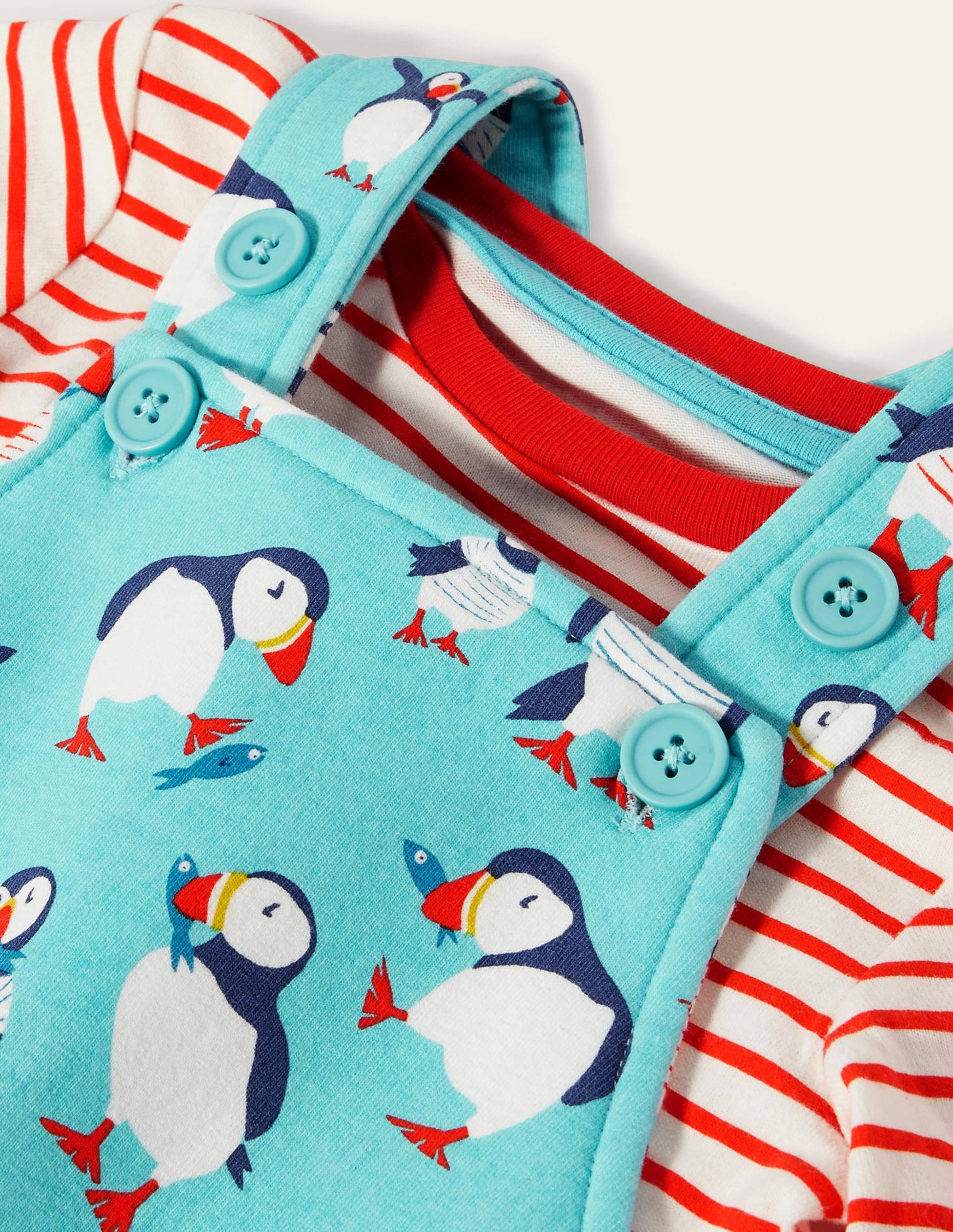 Printed Jersey Overalls Set-Aqua Blue Puffins-3
