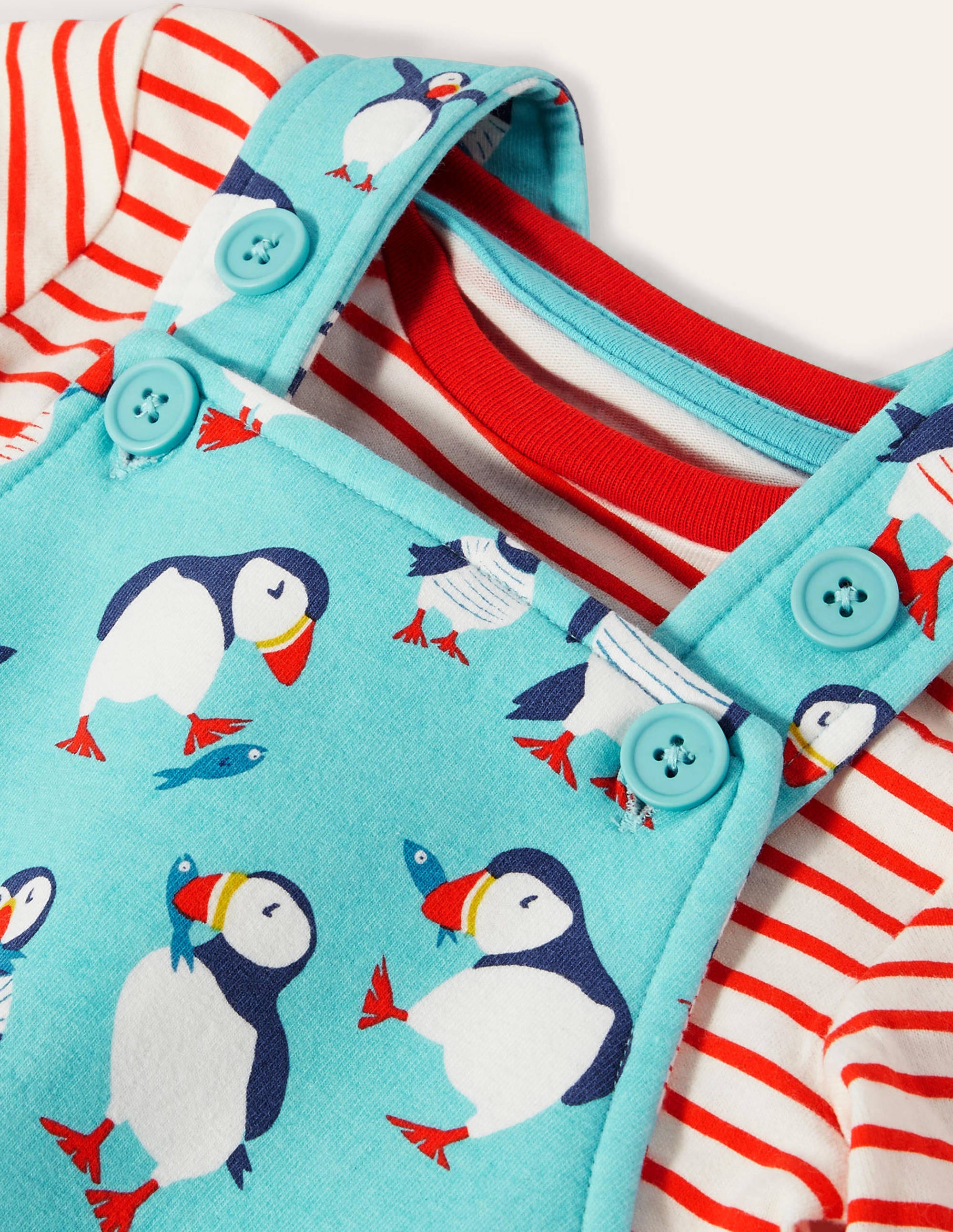 Printed Jersey Overalls Set-Aqua Blue Puffins - Image 3