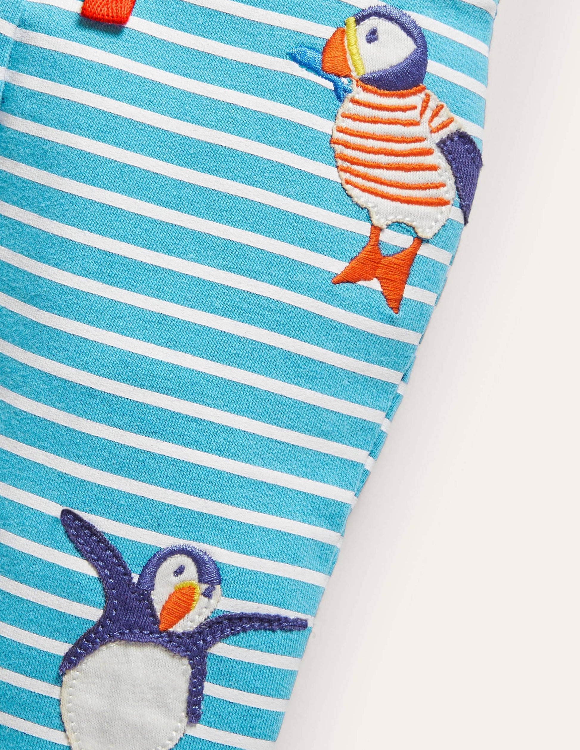 Appliqué Jersey Bottoms-Ivory/Aqua Puffins-3
