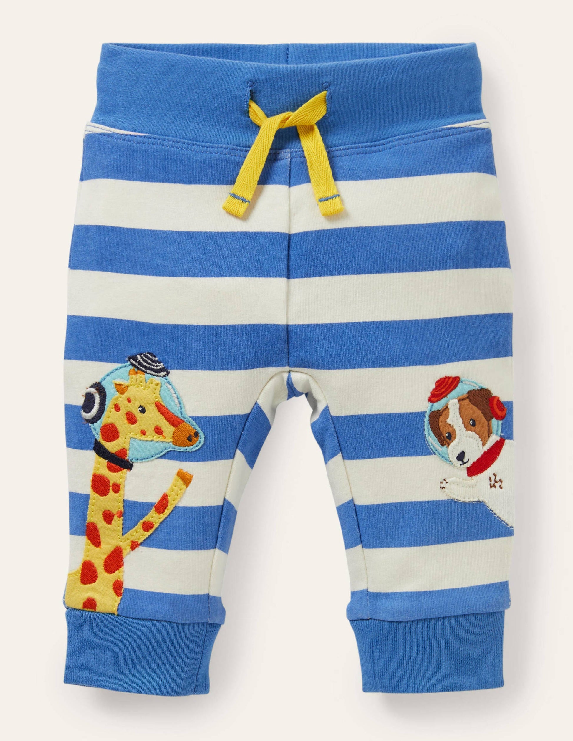Appliqué Jersey Bottoms-Blue/Ivory Space Animals-1