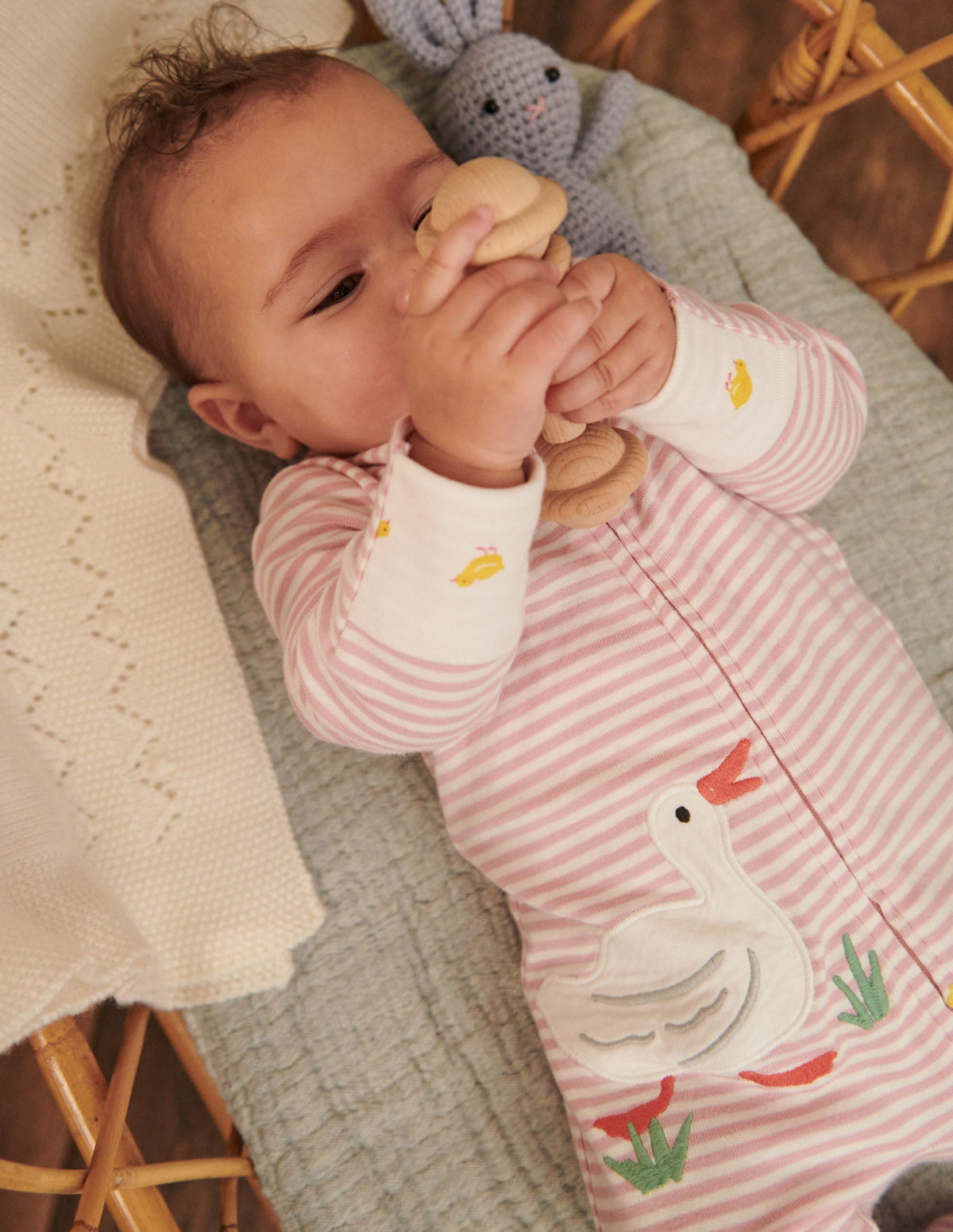 GOTS Organic Zip-up Sleepsuit-Ivory/Boto Pink Ducks-4