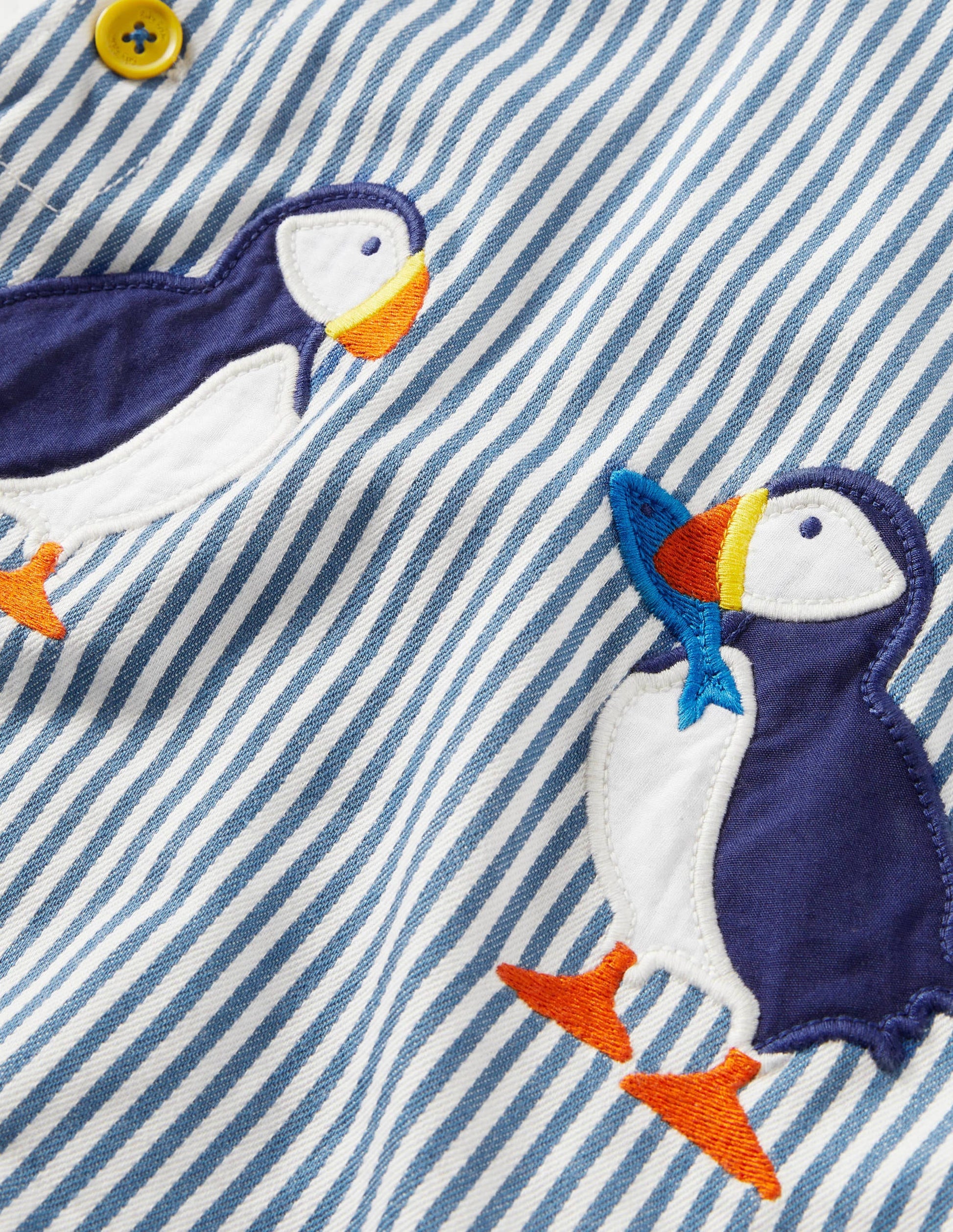 Appliqué Woven Romper-Ivory/Elizabethan Blue Puffins-3