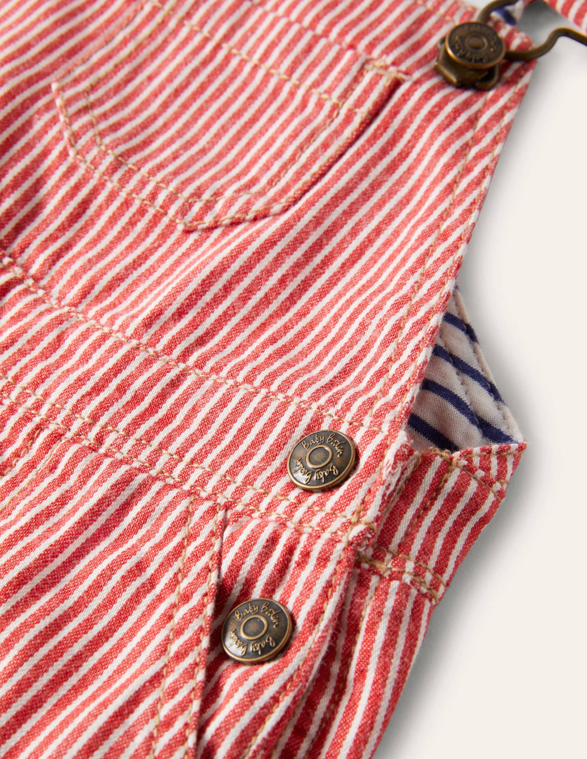 Patch Pocket Overalls-Fire Red Ticking - Image 3