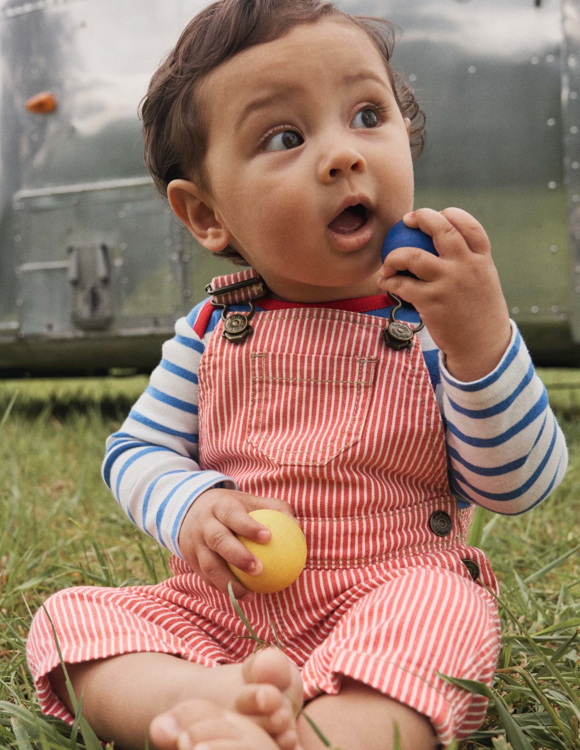 Patch Pocket Overalls-Fire Red Ticking-4