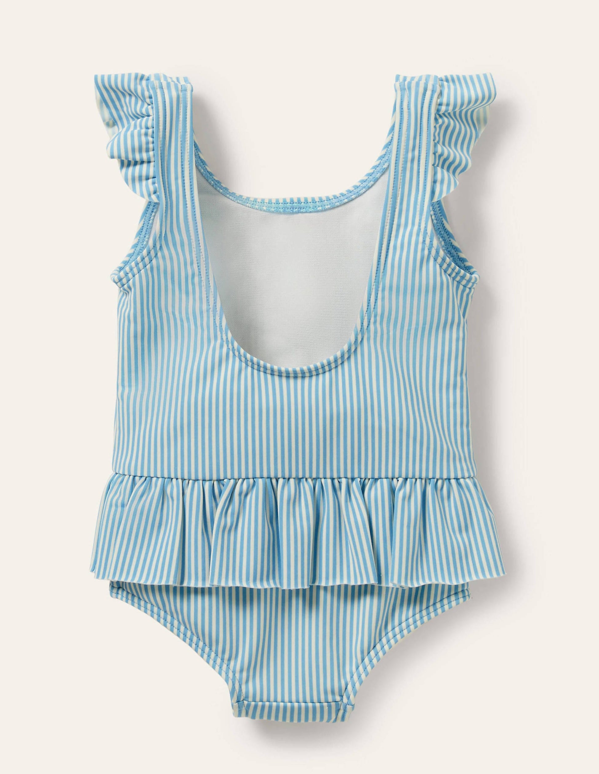 Blue Stripe Strawberry Frill Waist Swimsuit-Blue/Ivory Strawberries-2