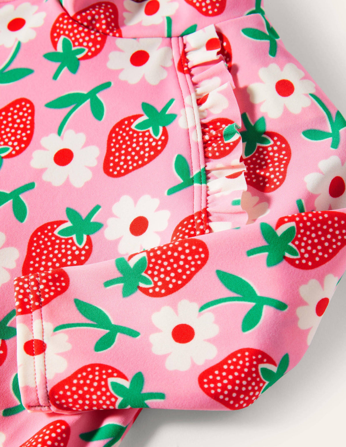Long Sleeve Frilly Swimsuit-Pink Lemonade Strawberry Stamp-3