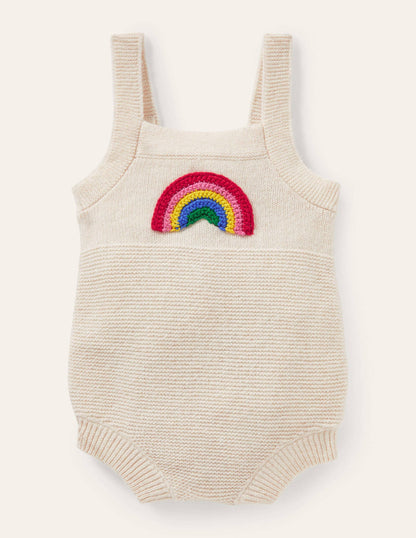 Fun Knitted Romper-Ecru Marl Rainbow