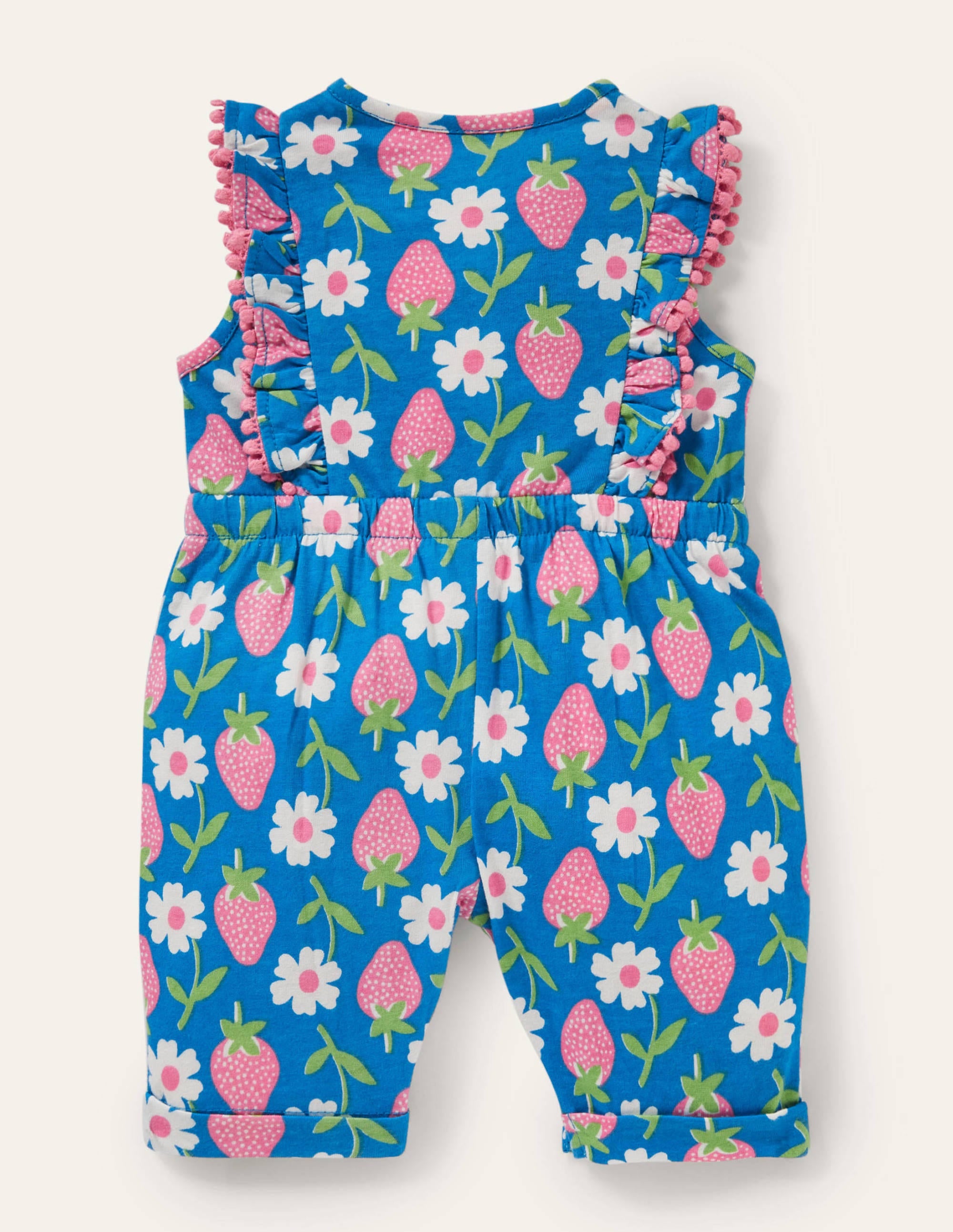 Jersey Ruffle Romper-Bright Marina Blue Strawberry - Image 2