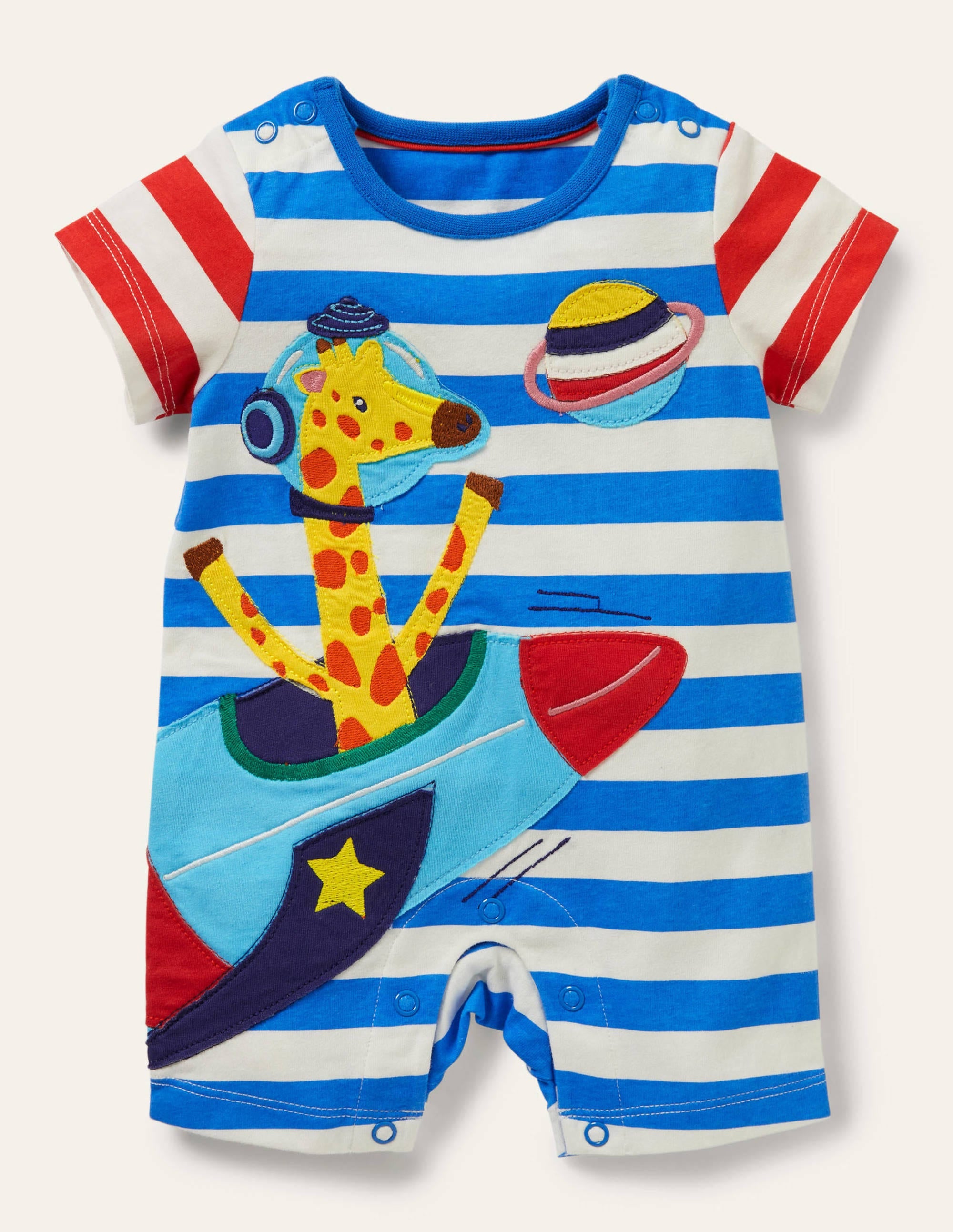 Appliqué Romper-Marina/Ivory Stripe Space - Image 1