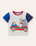 Lift-the-flap Jersey T-shirt-Ivory Rainbow Vehicle