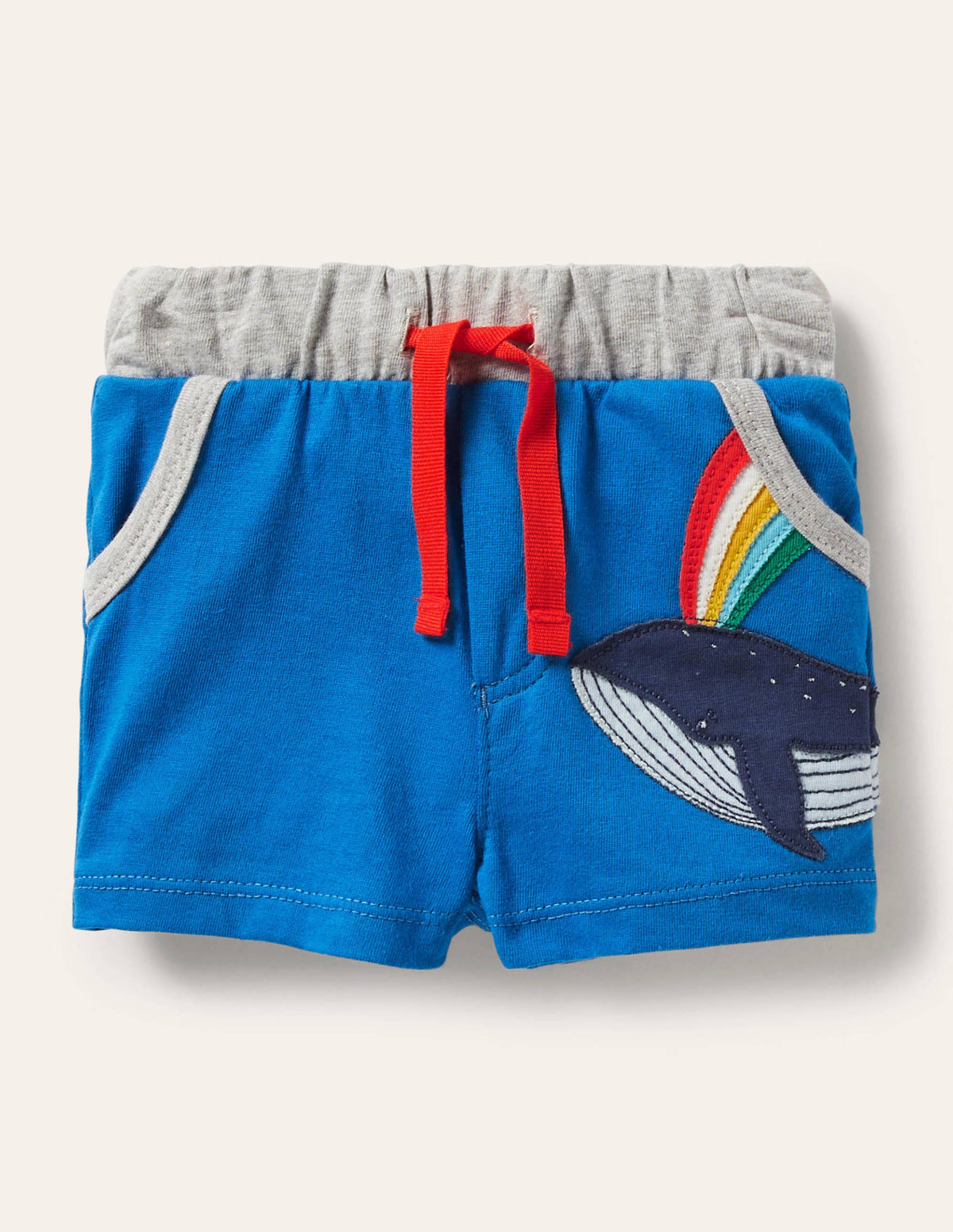Jersey Shorts-Blue Appliqué Whale-1