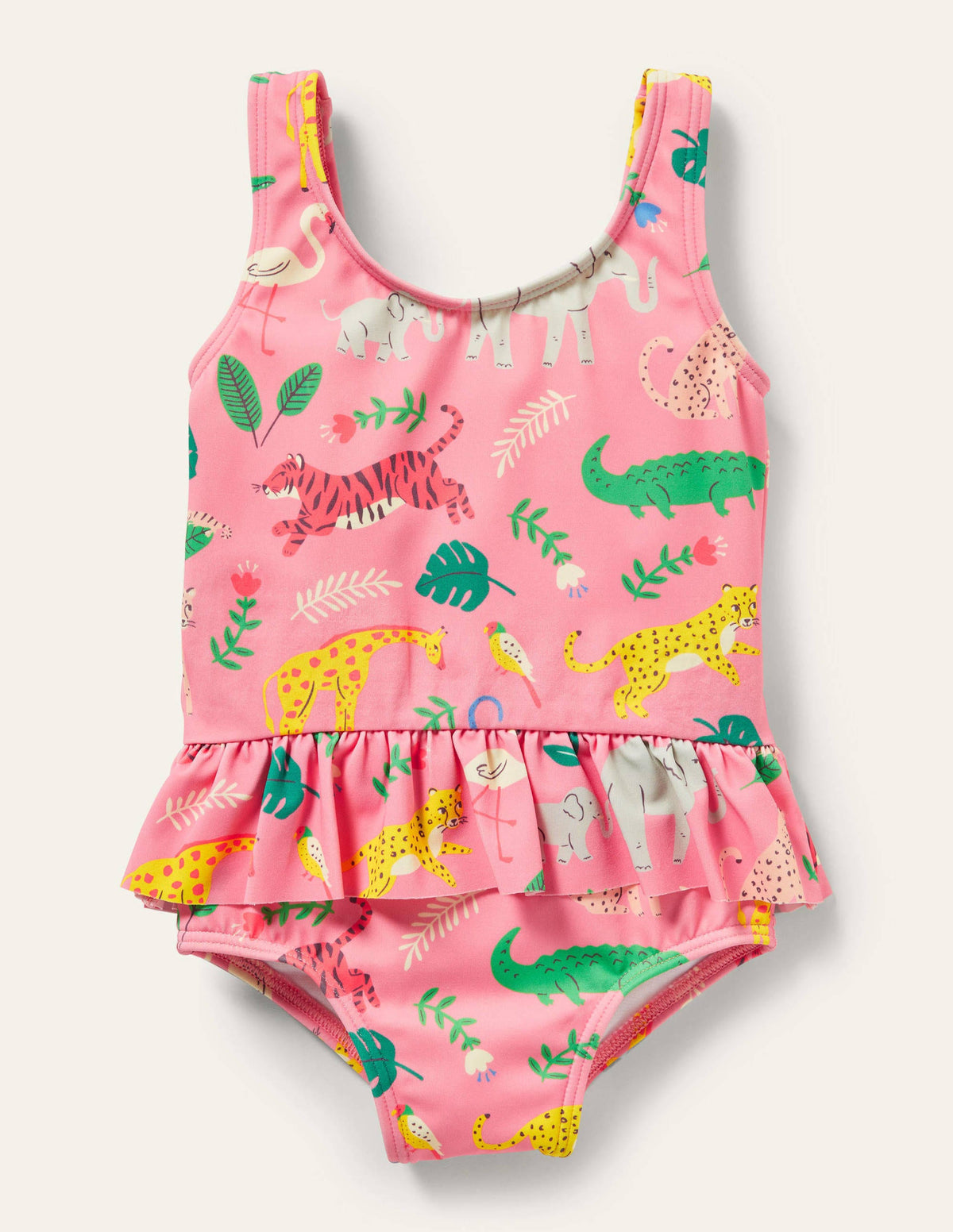 Pretty Frill Waist Swimsuit-Pink Lemonade Jungle Stamp-1