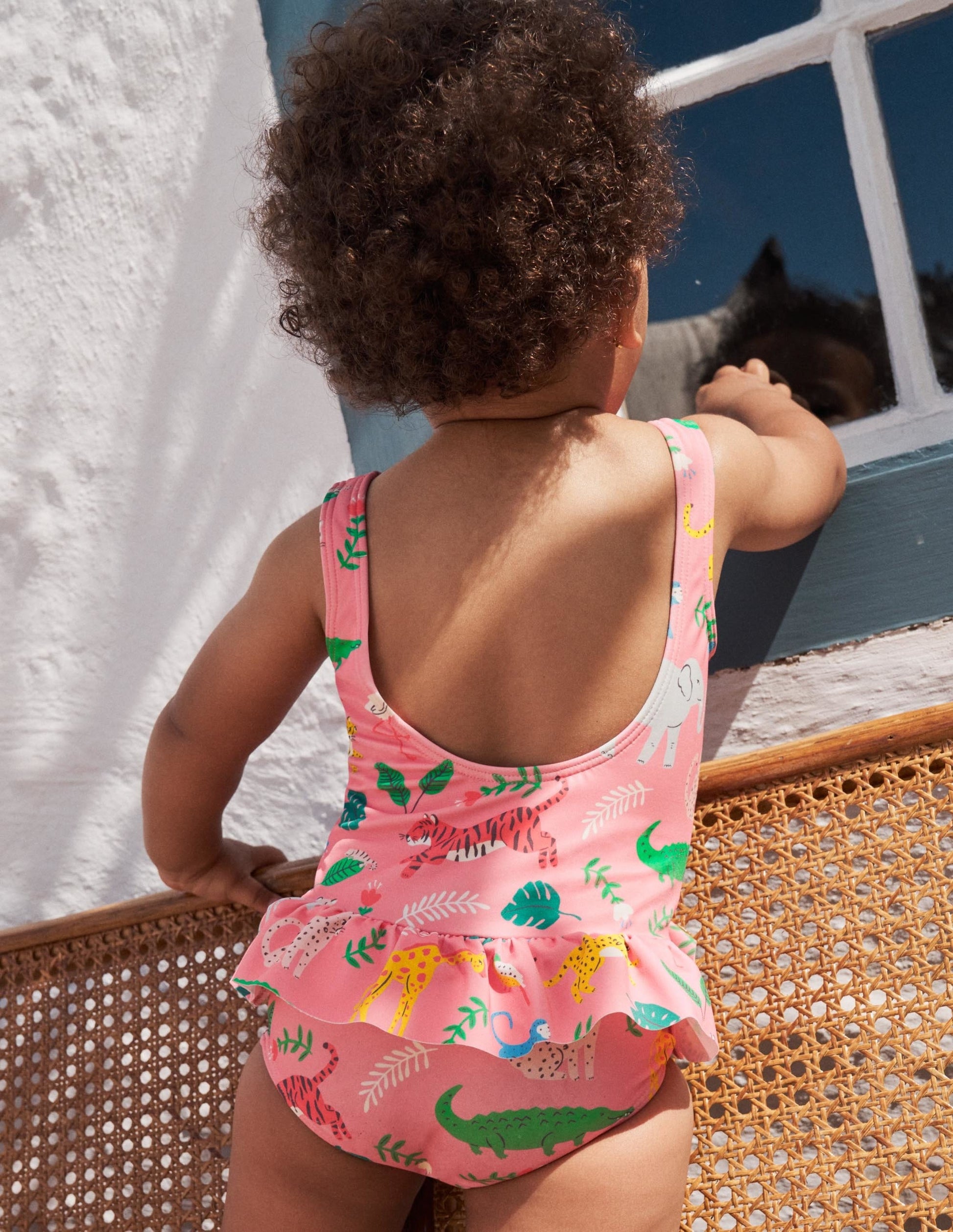 Pretty Frill Waist Swimsuit-Pink Lemonade Jungle Stamp-5