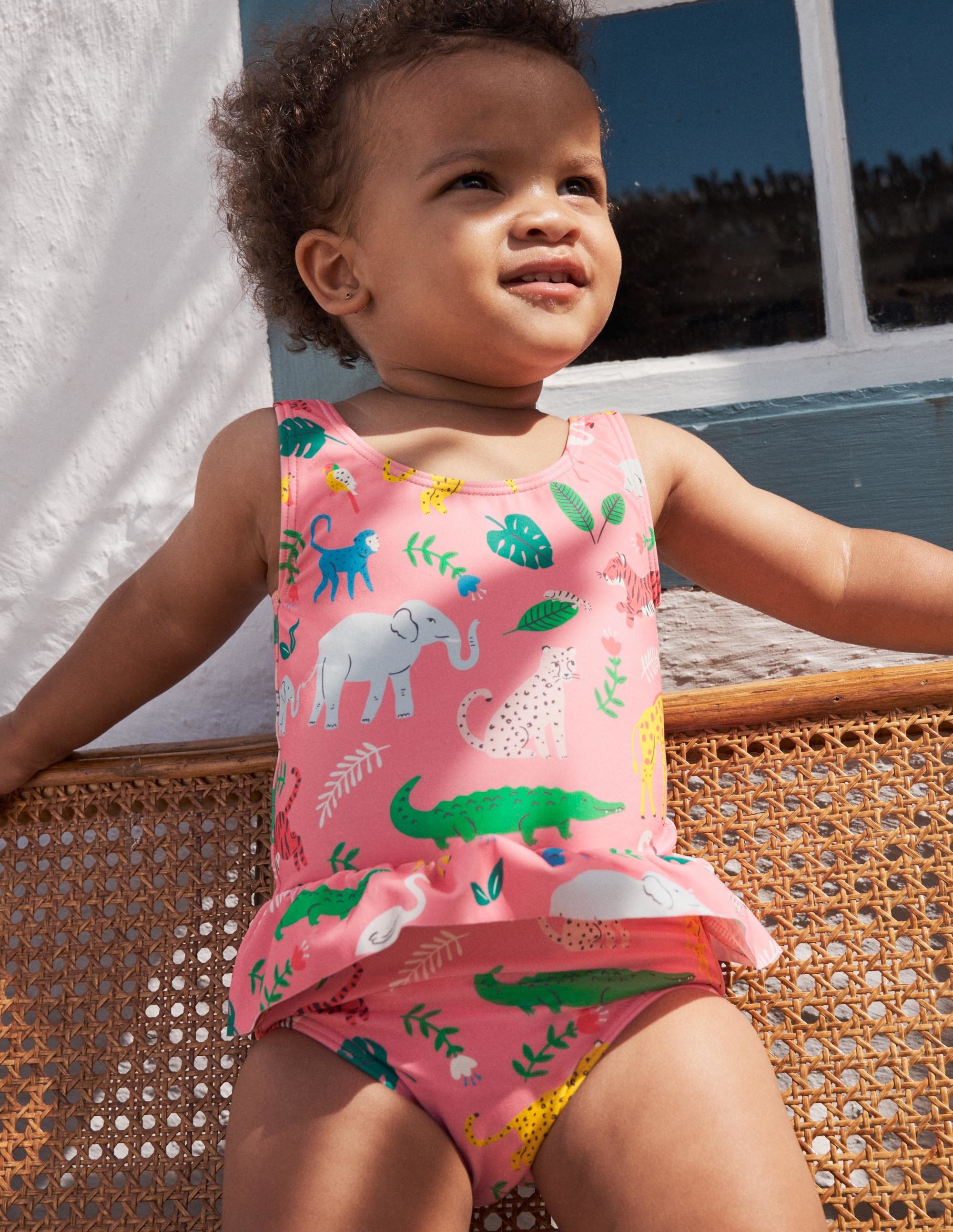 Pretty Frill Waist Swimsuit-Pink Lemonade Jungle Stamp - Image 6