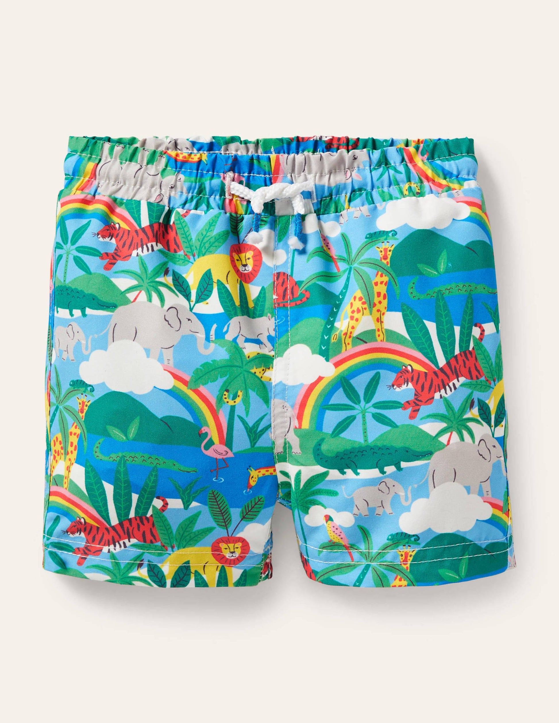 Swim Trunks-Ivory Surfboard Rainbow Jungle-1