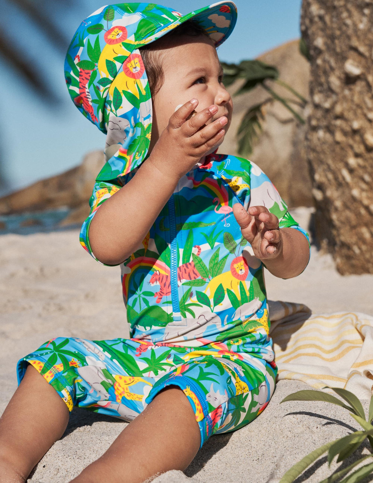 Printed Sun-safe Surf Suit-Ivory Surfboard Rainbow Jungle - Image 4