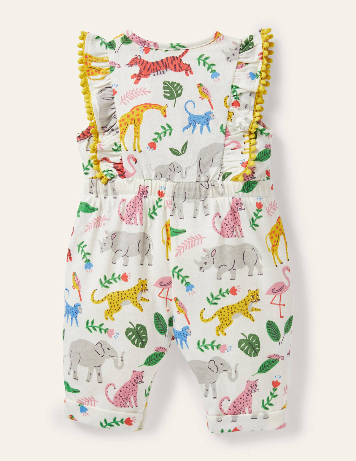 Jersey Ruffle Romper-Ivory Jungle Stamp - Image 2