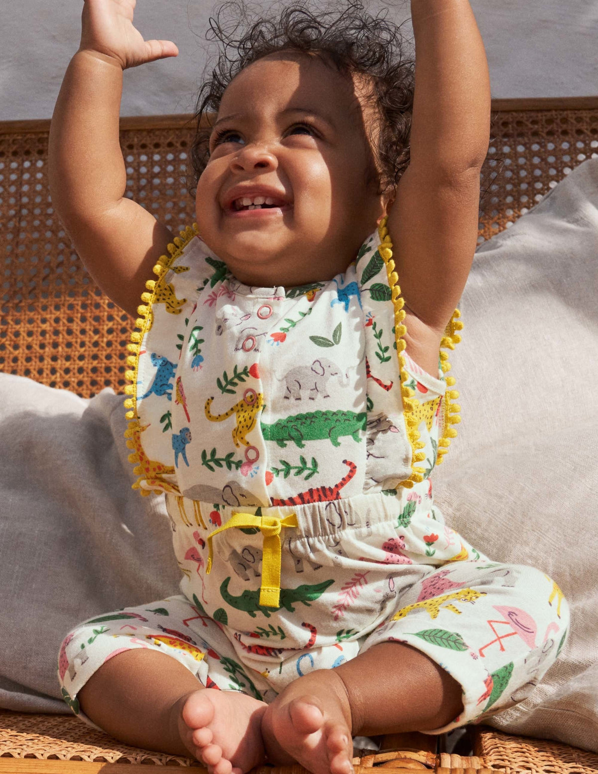 Jersey Ruffle Romper-Ivory Jungle Stamp-5