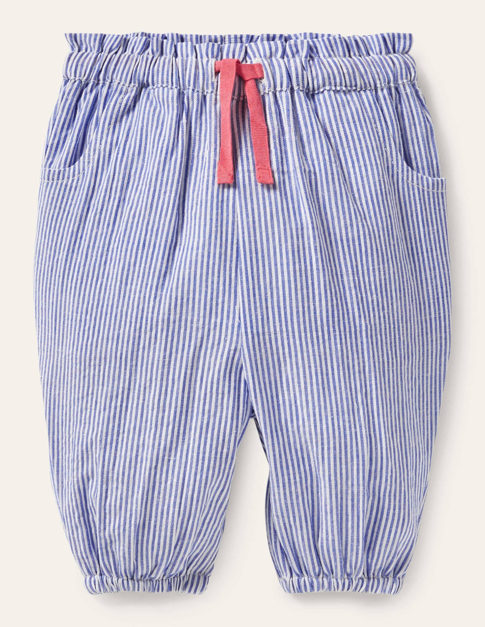 Woven Paperbag Pants-Ivory/Bright Bluebell Ticking-1