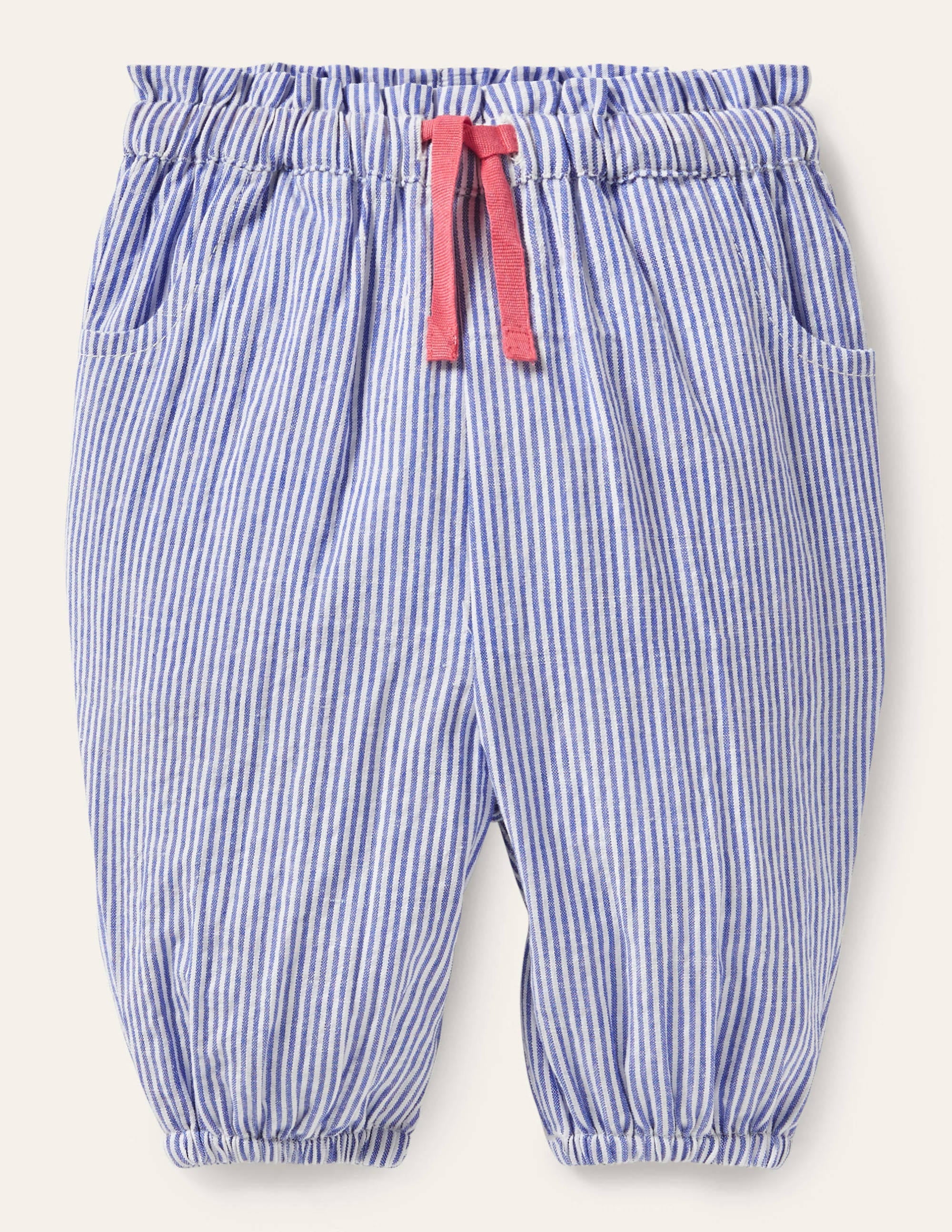Woven Paperbag Pants-Ivory/Bright Bluebell Ticking - Image 1